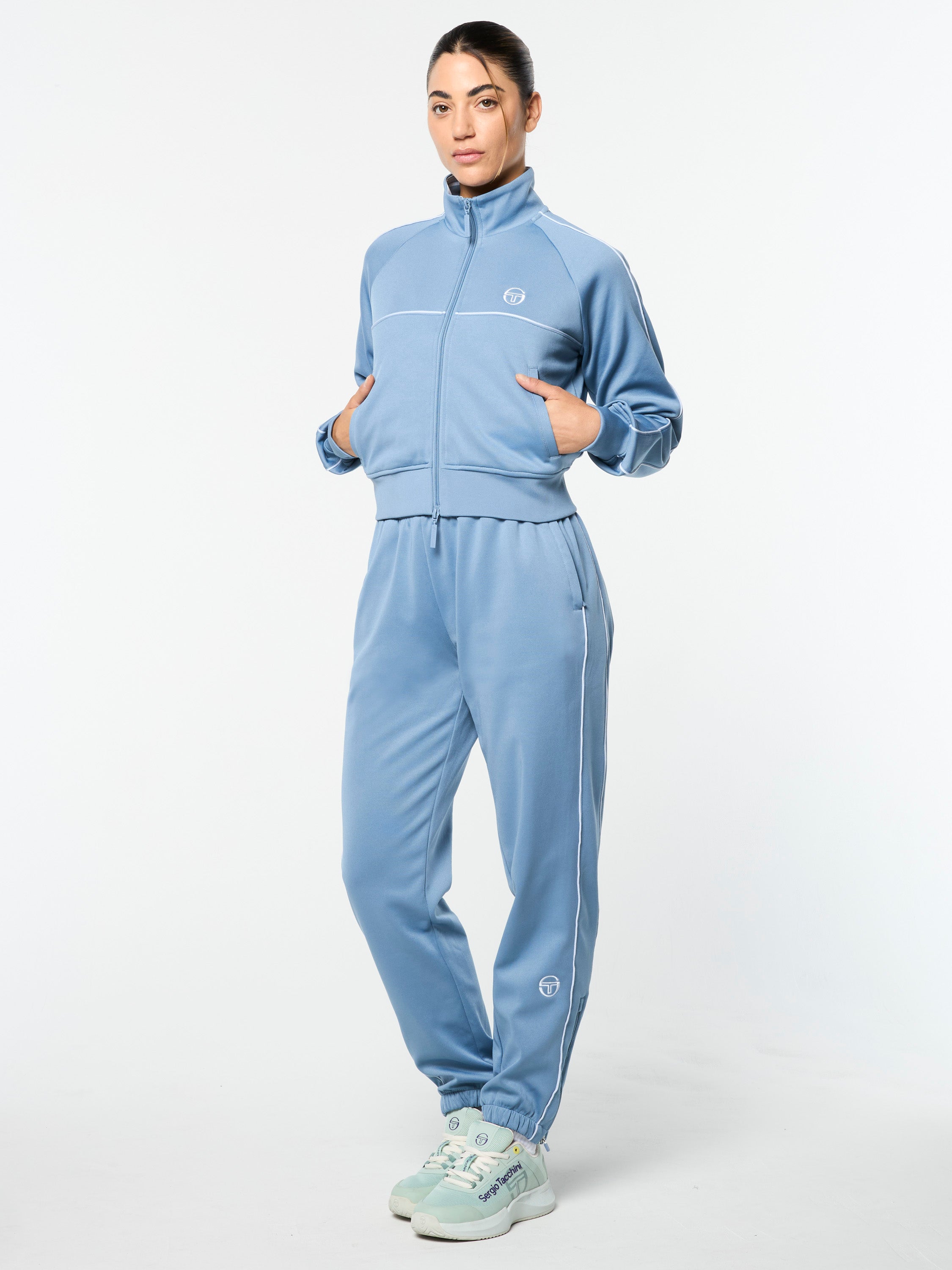 Miss Lioni Women's Faded Denim Track Jacket - Lightweight Casual Zip Up Jacket for Running, Workout & Streetwear Fashion