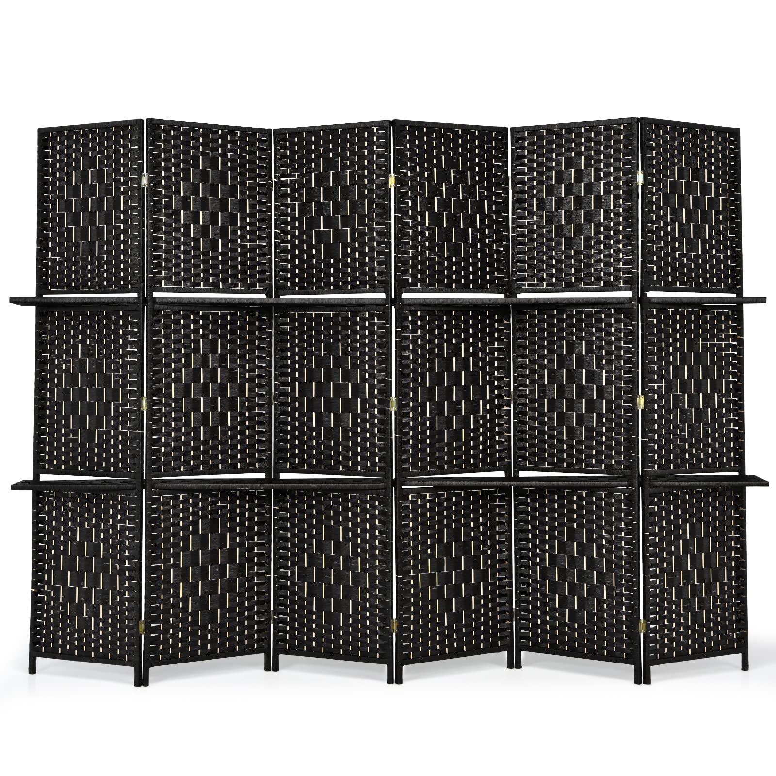 Giantex 6Ft 6 Panel Freestanding Room Divider with Shelves - Hand-Woven Rattan Folding Privacy Screen for Home, Office & Studio - Wooden Partition Wall for Room Separation & Organization | Perfect for Creating Private Spaces, Home Decor & Workspace Dividers