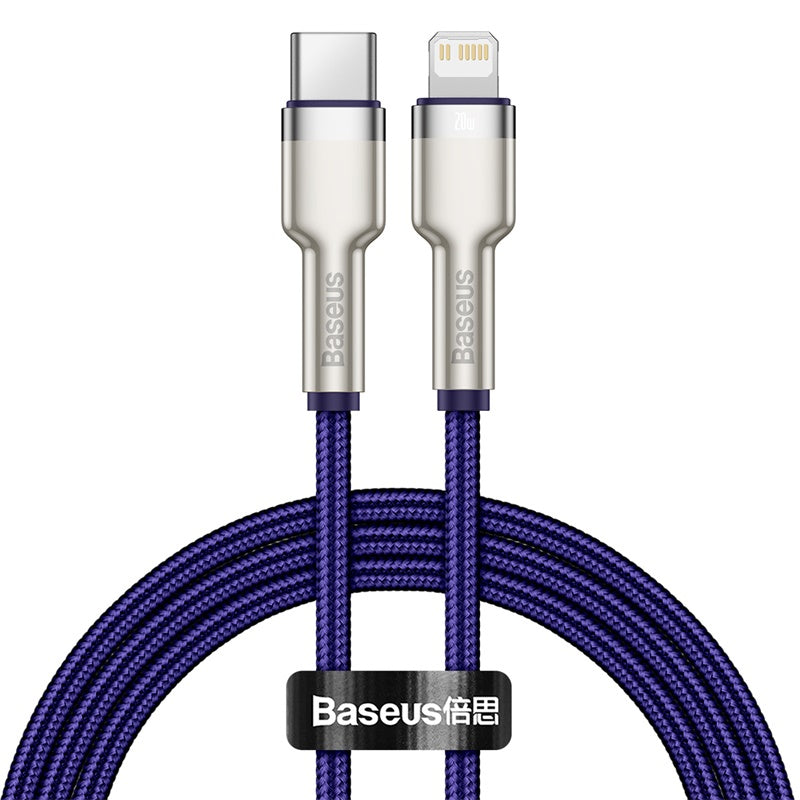 Baseus Premium Cafule Series 20W Fast Charging Cable - 1M USB-C to Lightning Metal Cable (Purple) - Perfect for iPhone, iPad & Quick Charging at Home, Office or Travel
