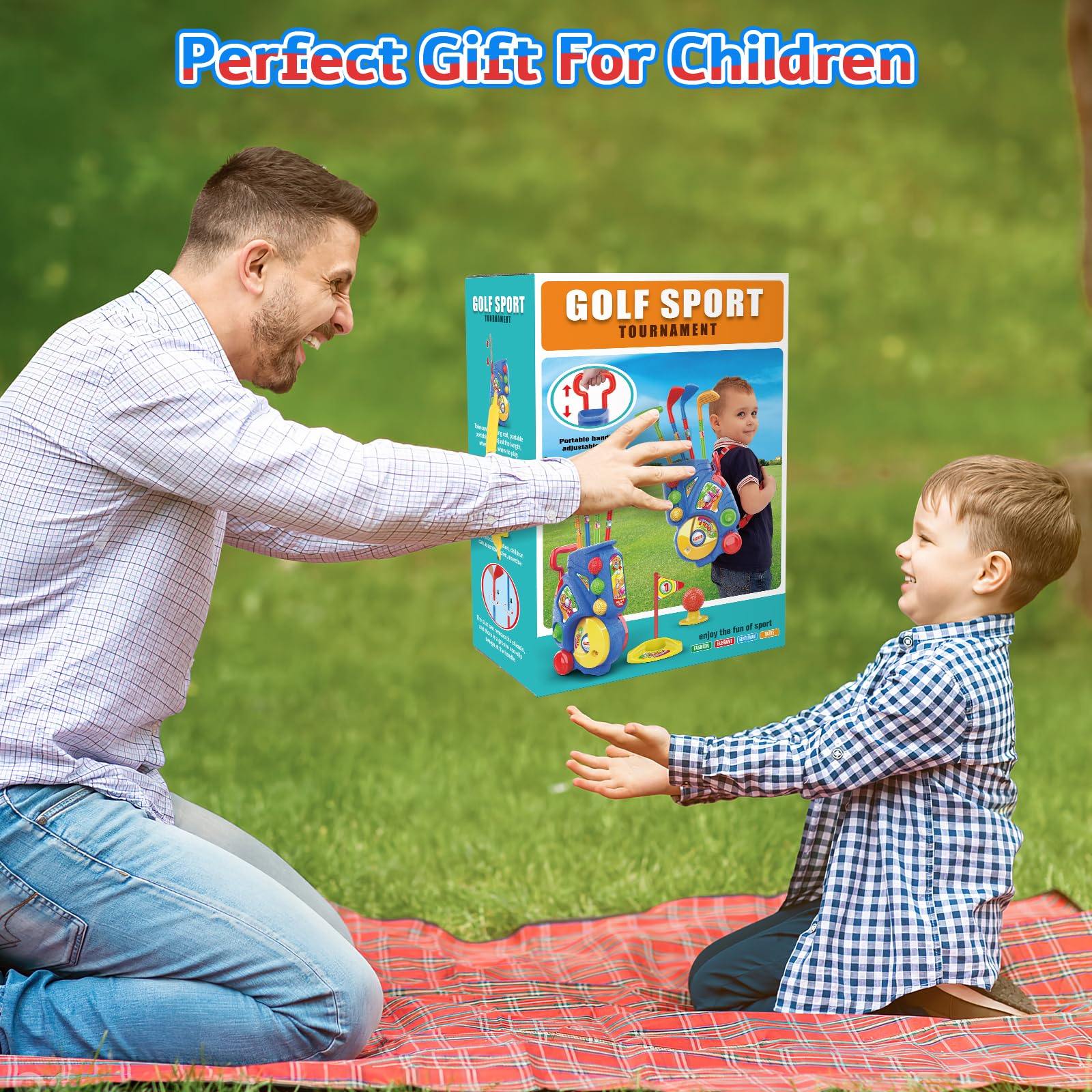 **deAO Kids Golf Set with Suitcase - Outdoor & Indoor Sports Toy for Boys & Girls Ages 3-5 - Blue Golf Clubs & Garden Game for Backyard & Playroom Fun**