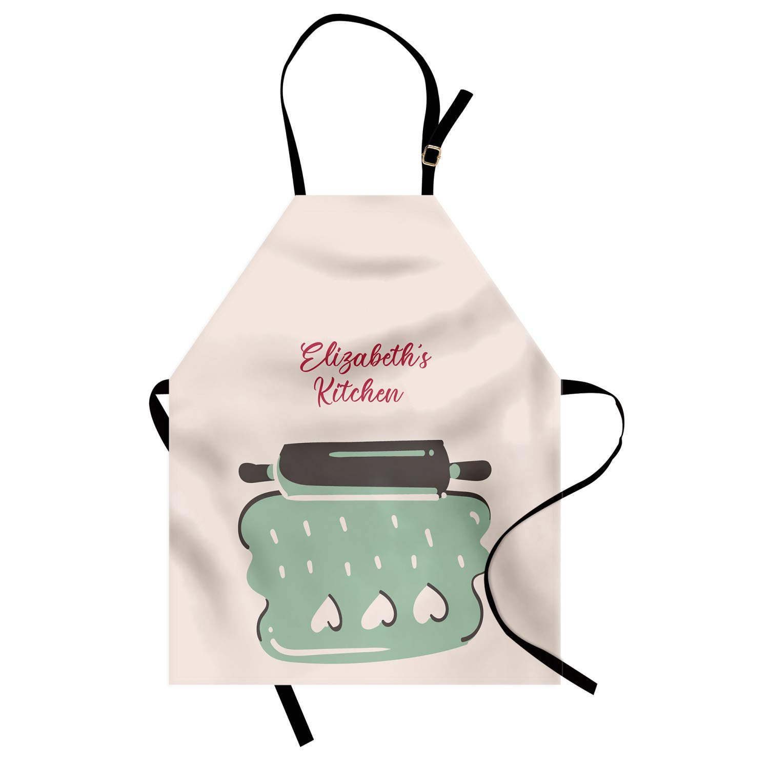 Ambesonne Personalized Chef Apron - Cartoon Baking & Cooking Design with Colorful Rolling Pin Dough Motif - Adjustable Neck Unisex Kitchen Bib for Adults - Almond Green - Perfect for Home Cooks, Bakers & Culinary Enthusiasts
