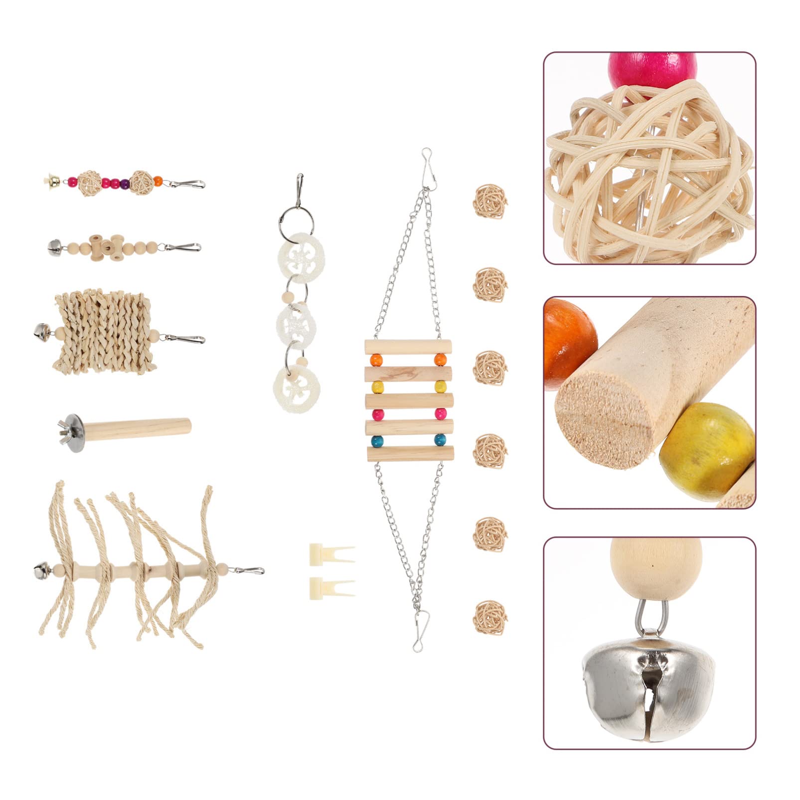 Balacoo 15pcs Bird Toy Set - Hanging Toys, Climbing Ladder, Chewing & Teething Toys, Hammock Swing for Parrots & Small Birds | Durable Wooden & Rope Pet Toys for Playtime & Cage Enrichment