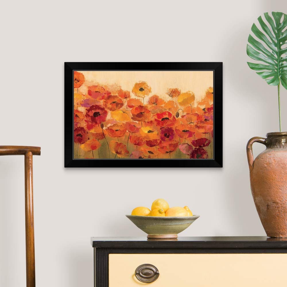 Summer Poppies Black Framed Wall Art Print - Vibrant Floral Poppy Painting for Home & Office Decor - Perfect for Living Room, Bedroom, or Gift