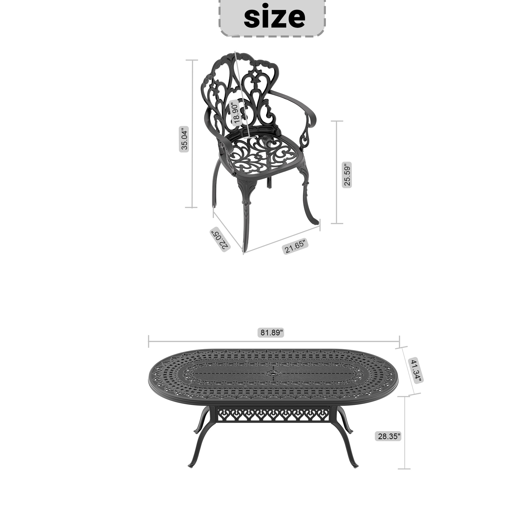 7-Piece Cast Aluminum Patio Furniture Set with Cushions - Outdoor Dining Set for Garden, Poolside & Backyard - Includes Weather-Resistant Cushions (Random Colors) - W1710S00107