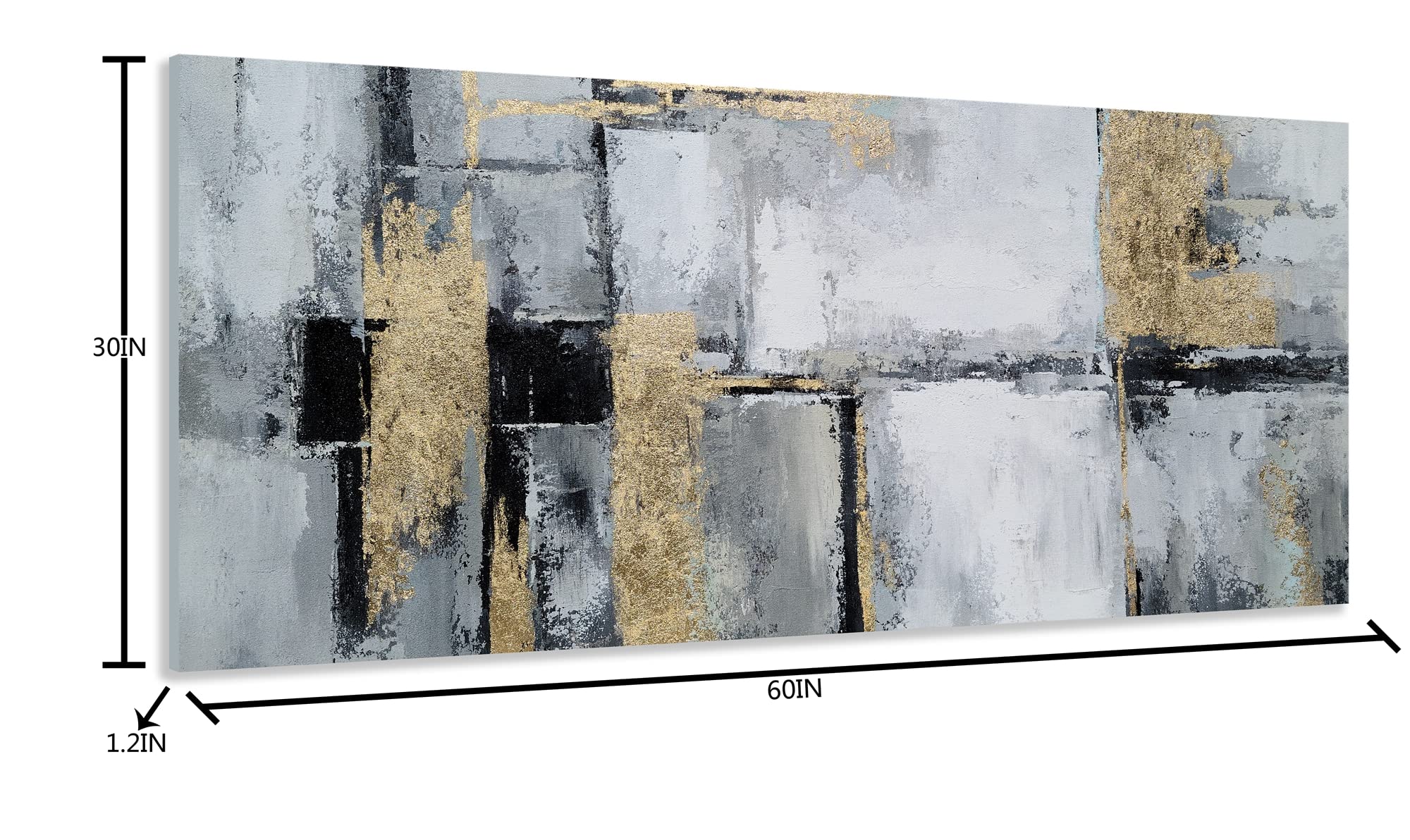 Abstract Black and White Canvas Wall Art with Gold Foil - Modern Painting for Living Room, Bedroom & Office Decor | RFDEPOT ARTS Home Decoration