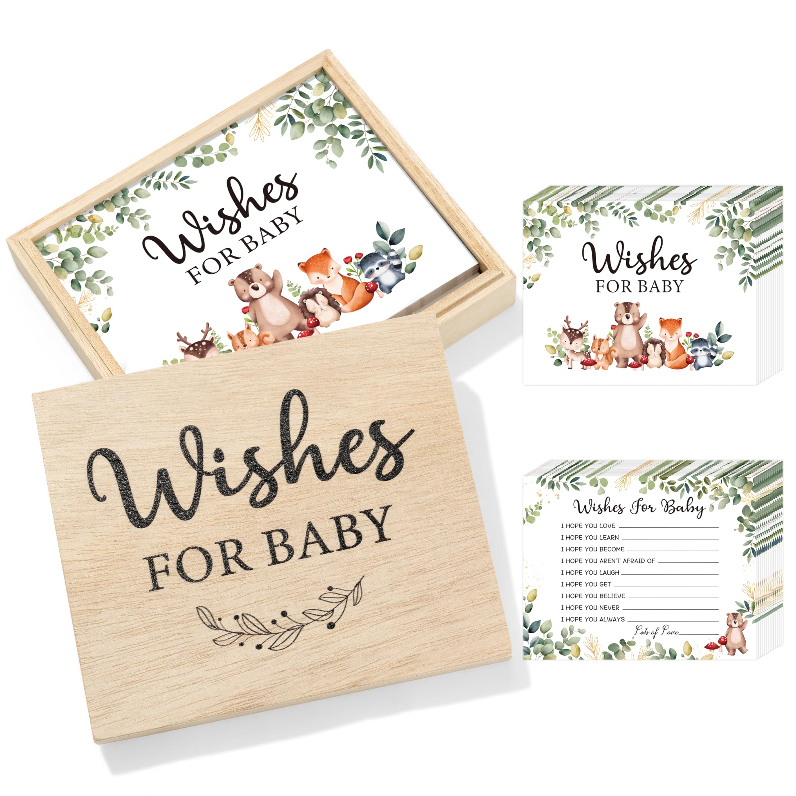 51PCS Baby Shower Advice Cards with Wooden Keepsake Box - Double Sided Greeting Cards for Newborn Baby Wishes, Gender Reveal Party, Baby Shower Favors & Supplies - Perfect for Baby Showers, Gender Reveal Parties and Newborn Celebrations