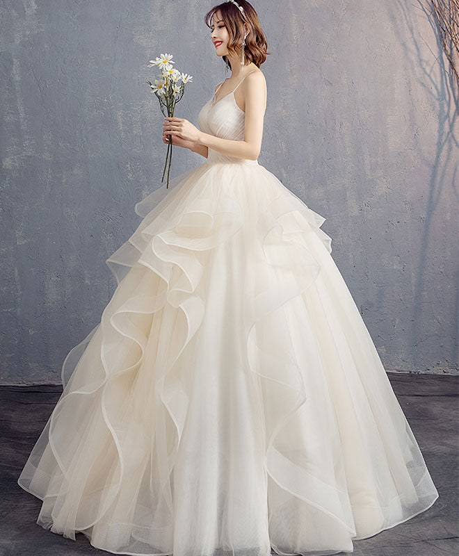 Elegant Light Champagne Tulle Long Prom Dress & Evening Gown - Perfect for Formal Dances, Weddings & Special Occasions