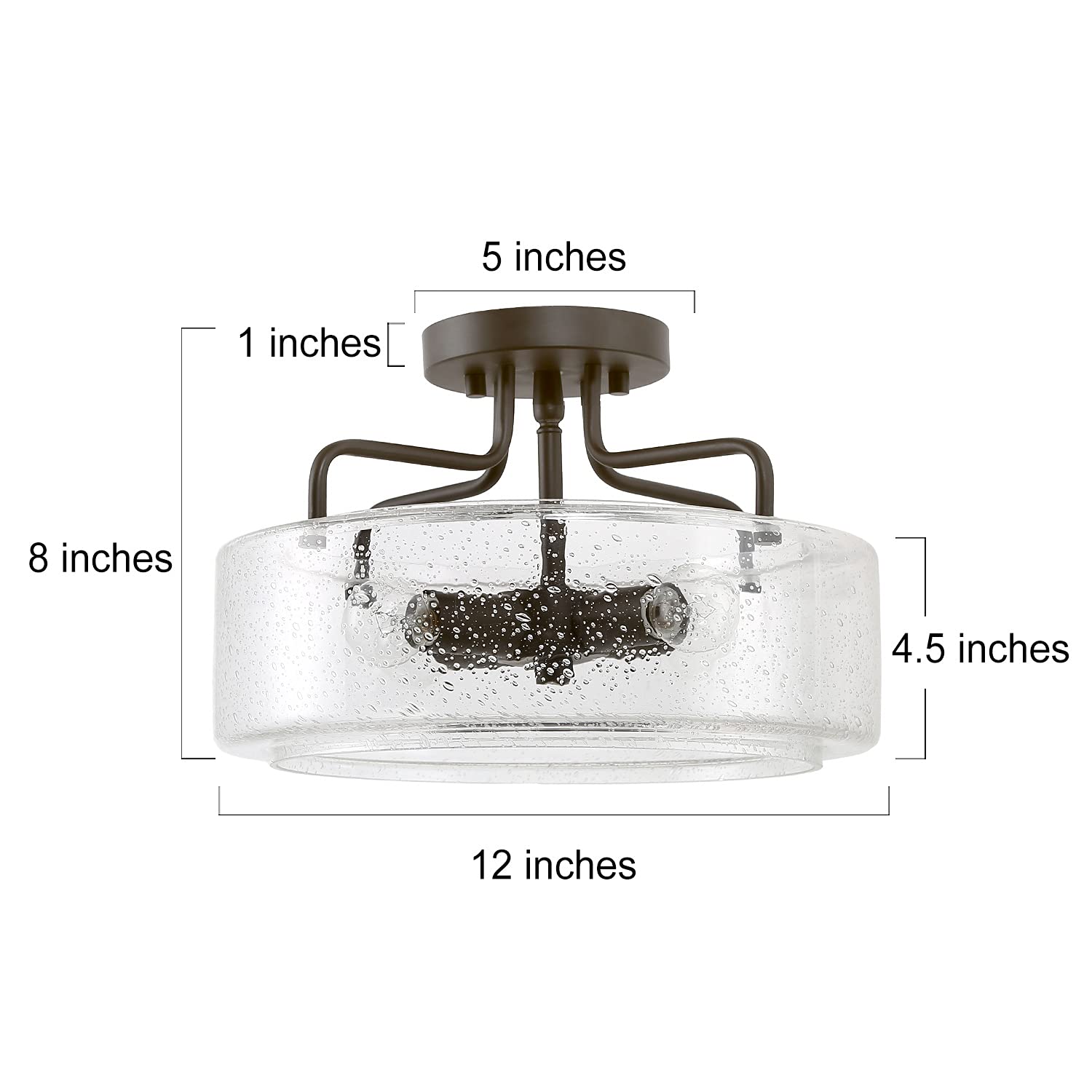 Farmhouse Semi Flush Mount Ceiling Light Fixture - 4-Light Oil Rubbed Bronze with Drum Seeded Glass Shade for Hallway, Bedroom, Kitchen, Foyer & Bathroom | Rustic Lighting for Home Decor & Interior Design