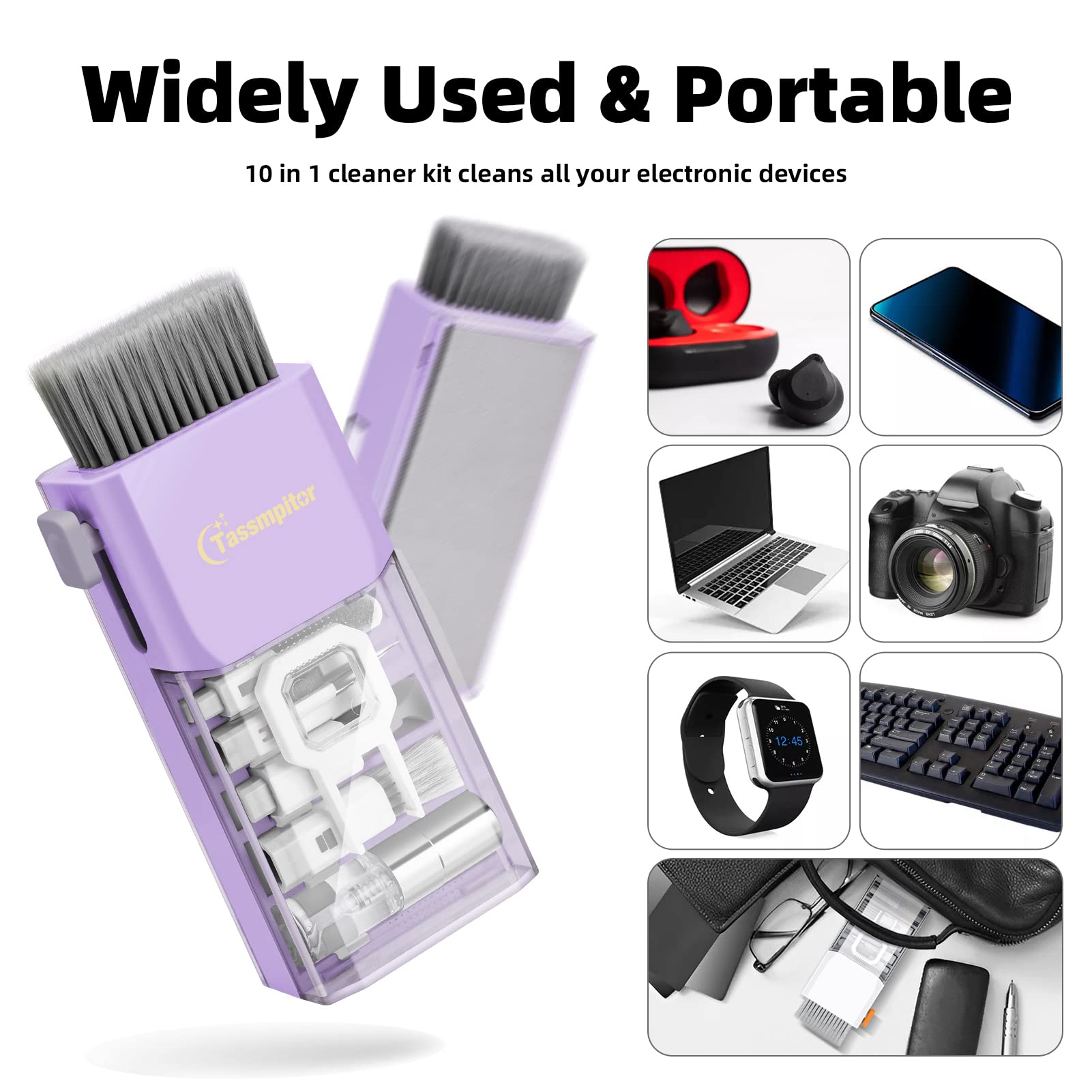 Premium Laptop Screen & Keyboard Cleaner Kit - All-in-1 Electronic Cleaning Tool for MacBook, iPad, iPhone, Smartphones, Tablets, PC Monitors & TV Screens - Includes Microfiber Cloth, Brush & Patent-Protected Camera Lens Cleaner (Purple) - Perfect for Home, Office & Travel Use