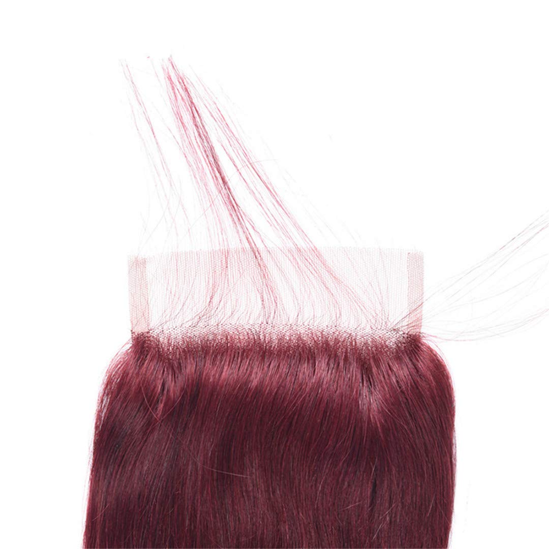 99J Wine Red Brazilian Virgin Human Hair Weaves - 4X4 Lace Closure & 3 Bundles (16 18 20 with 16C) | Mink Burgundy Body Wave Pre-Plucked Hairline with Baby Hair | Perfect for Protective Styles, Wig Making & Everyday Glam