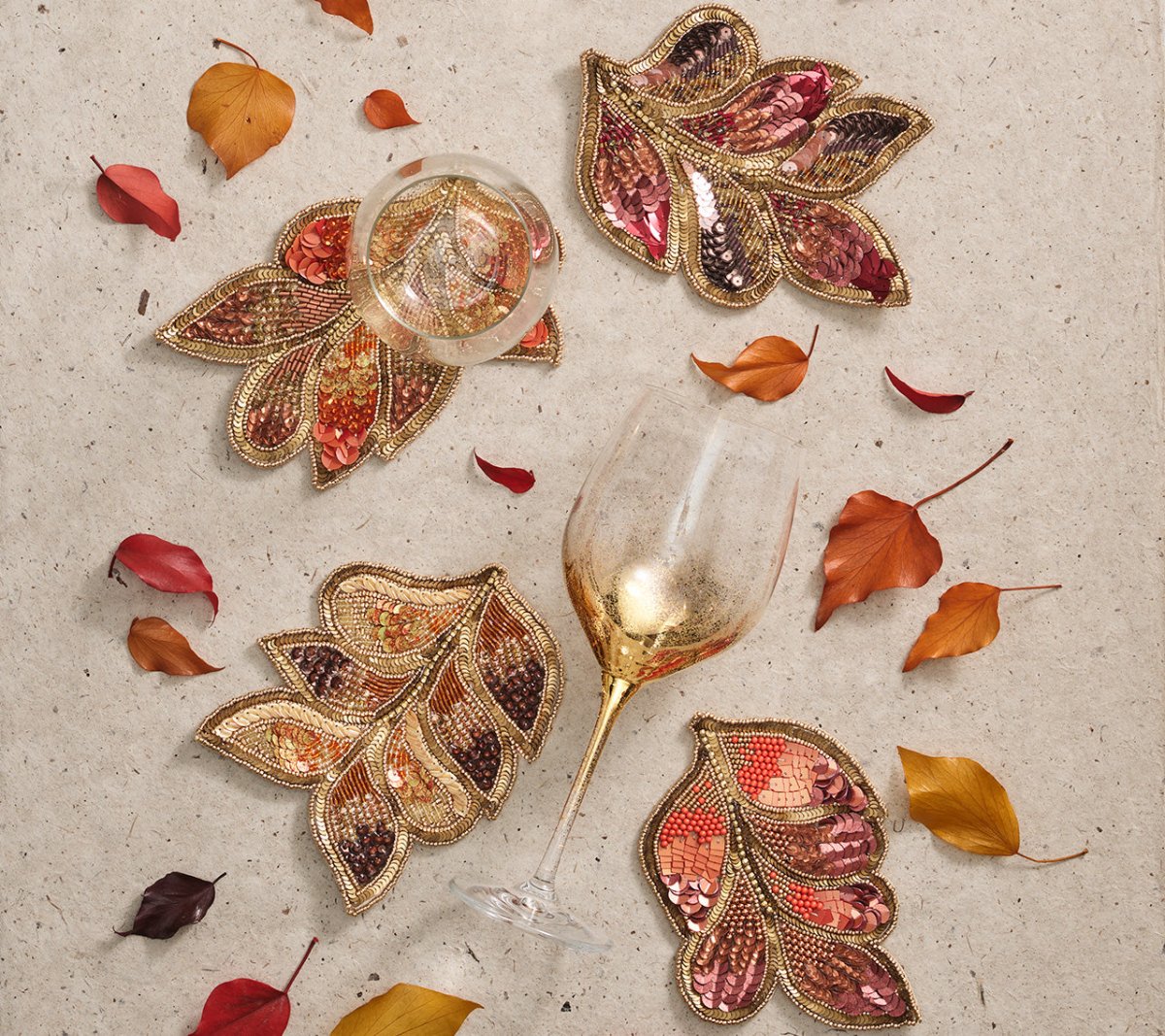 Premium Brown & Orange Maple Hues Coasters Set of 4 with Gift Bag - Elegant Drink Coasters for Home, Office, or Party Decor