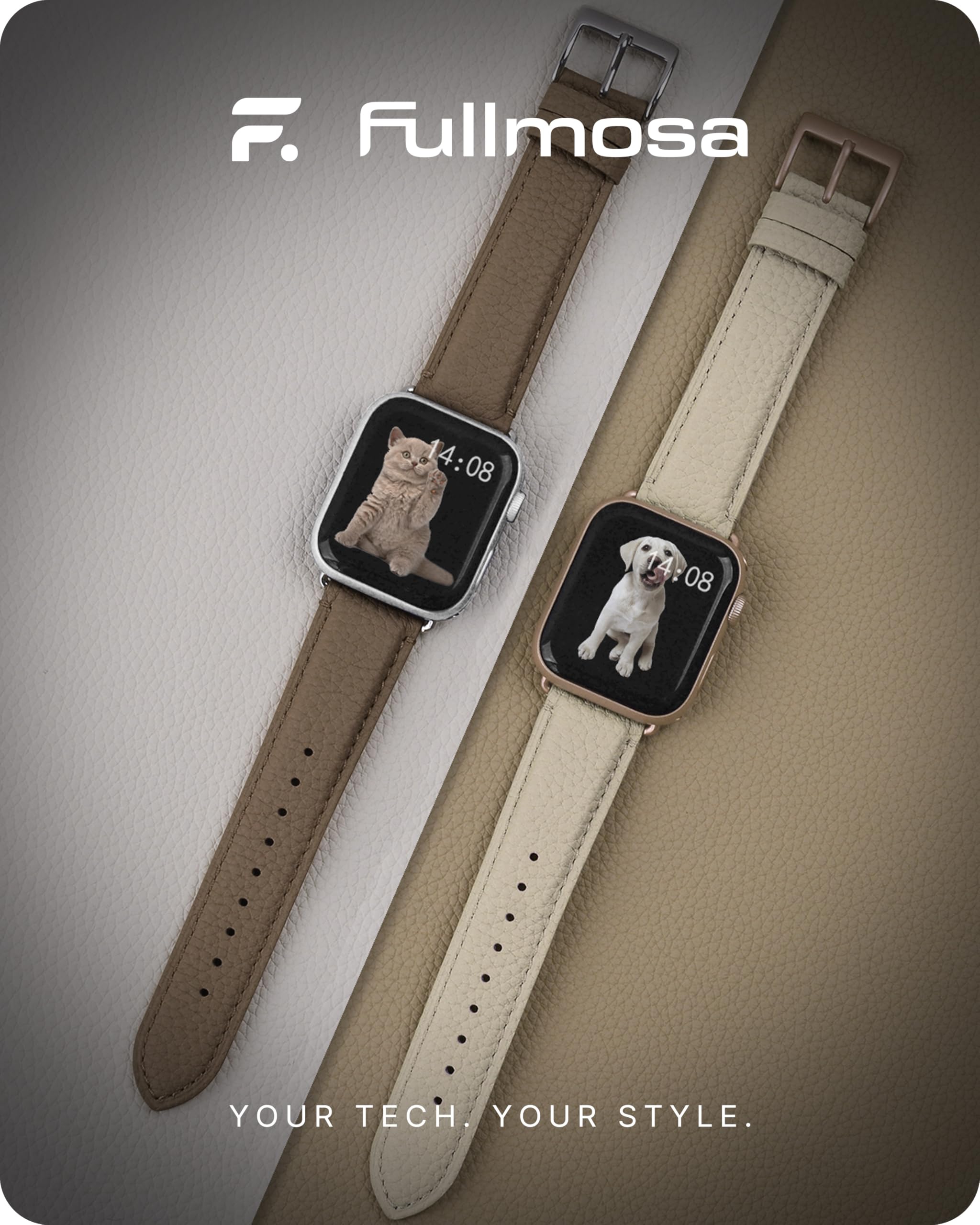 Fullmosa Genuine Leather Apple Watch Bands for 38mm 40mm 41mm 42mm 44mm 45mm 49mm - Compatible with Series 9/8/7/6/5/4/3/2/1/SE/Ultra - Elegant Dressy Strap with Protective Case for Women - Perfect for Office, Dating & Formal Occasions