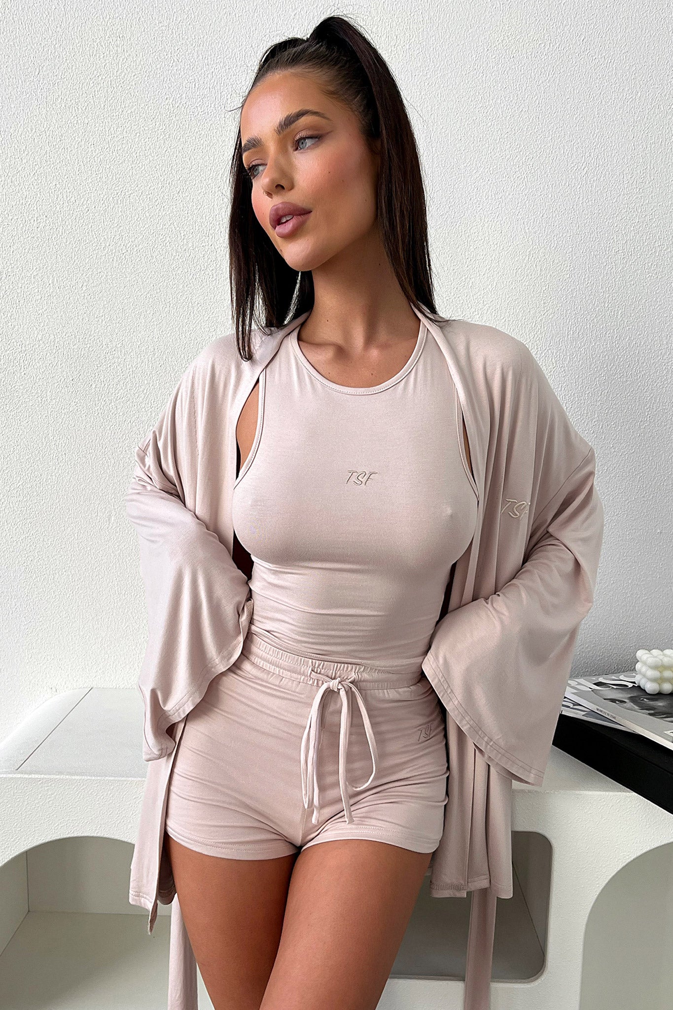 Alita Women's Soft Beige Robe - Cozy Bathrobe for Spa, Lounge & Home Relaxation