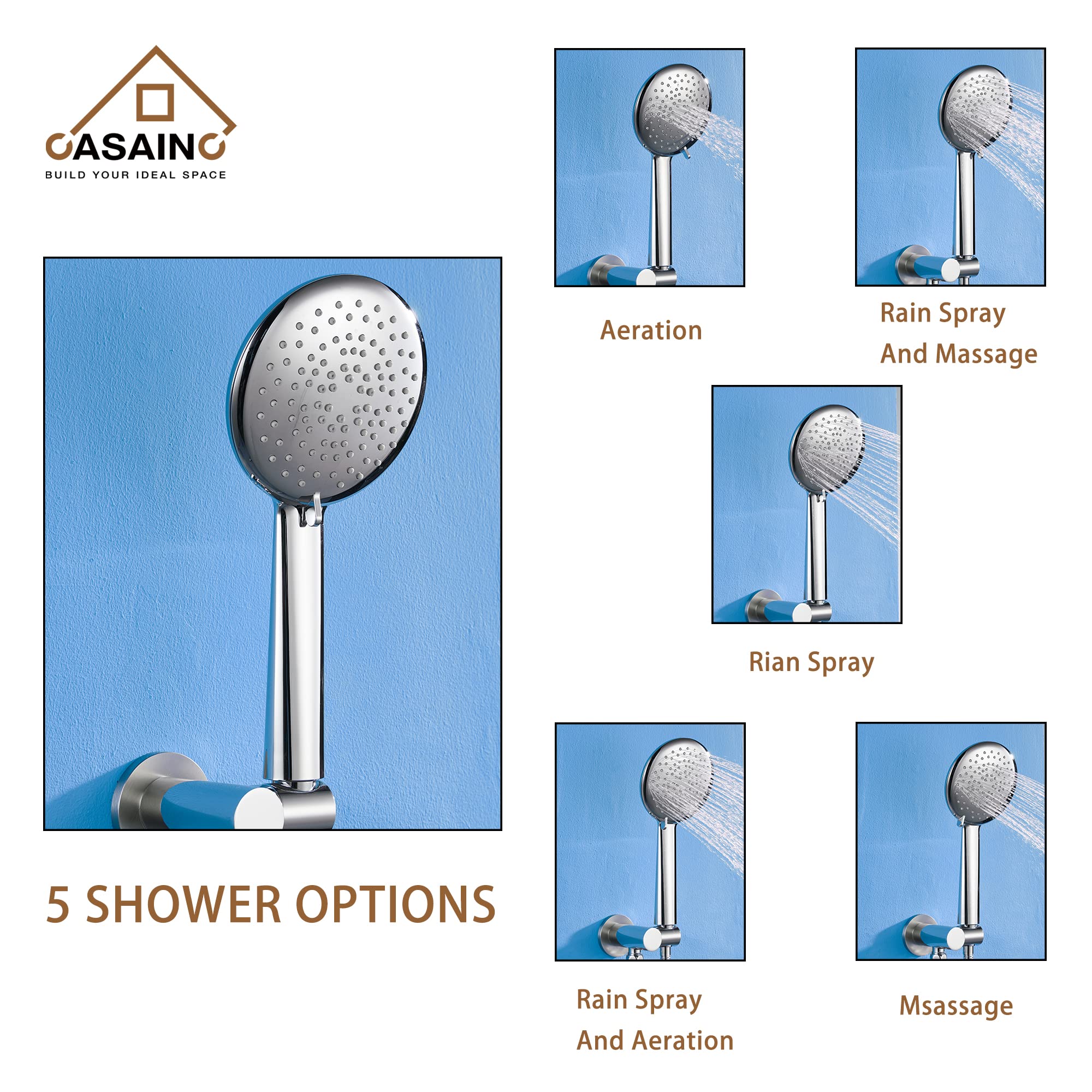 CASAINC Complete Shower System with Tub Spout - 9.5