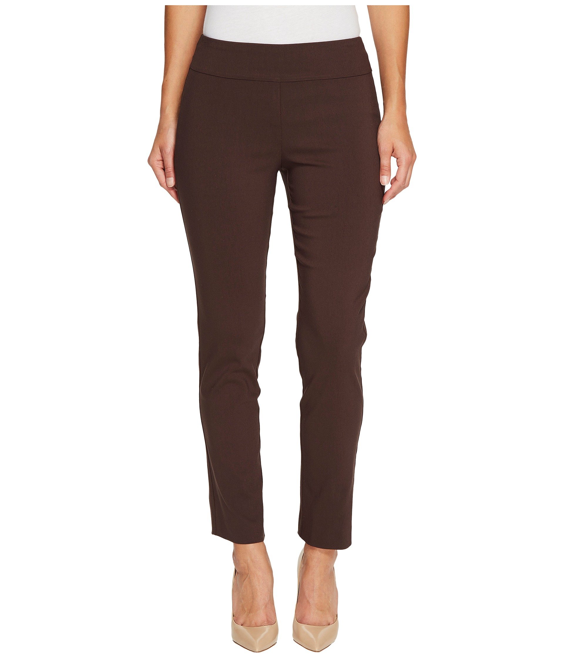 Krazy Larry Women's Pull-On Ankle Pants - Comfortable Stretch Waist Casual Pants (Size 4, Brown) - Perfect for Work, Travel & Everyday Wear