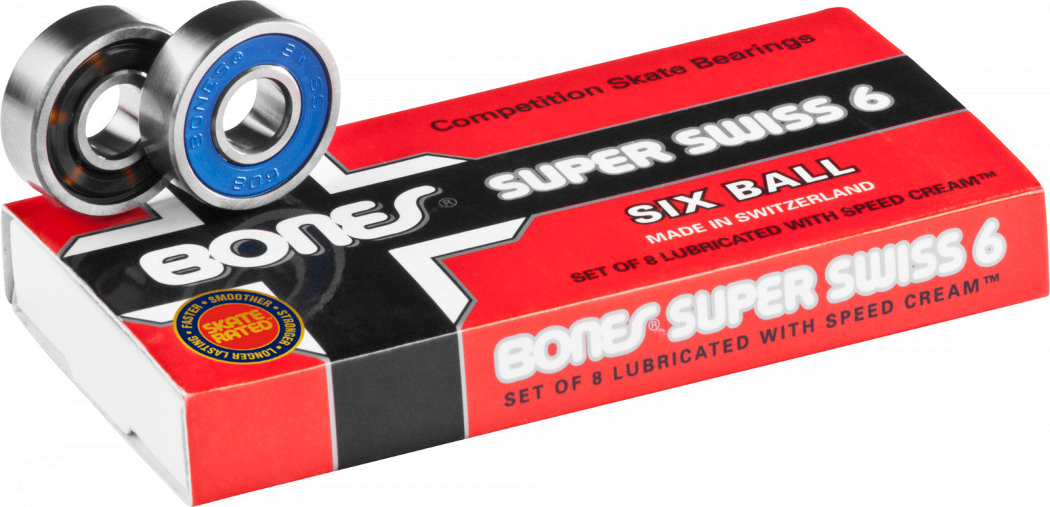 Bones Super Swiss 8mm Skateboard Bearings - High Speed Precision Bearings for Skateboards, Longboards & Roller Skates - Perfect for Street Skating, Park Riding & Downhill Racing