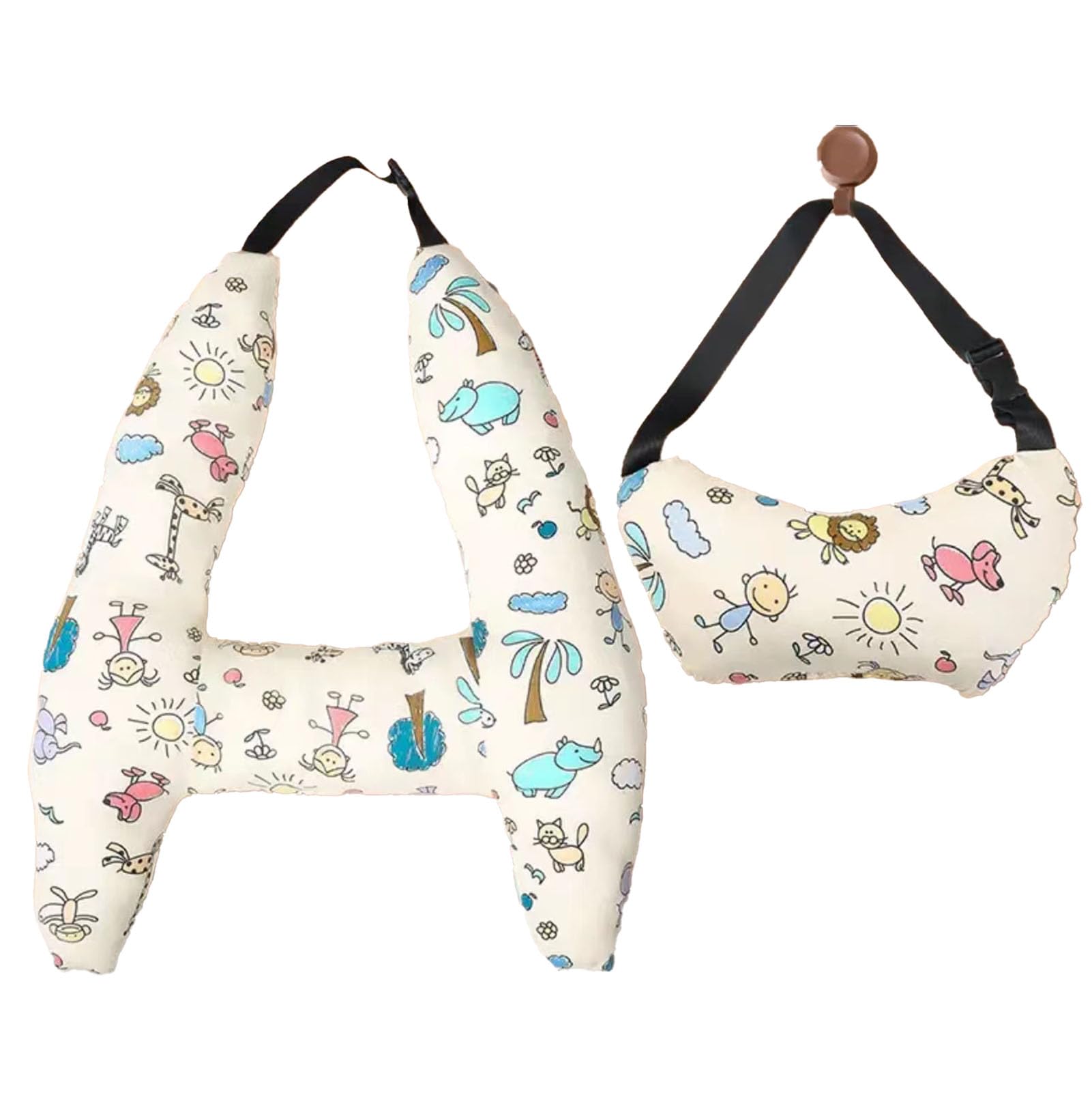 2 in 1 Kids Travel Car Pillow with Animal Design - Soft Support for Neck & Head - Perfect for Road Trips, Airplane & Car Seat - Toddler & Child Travel Accessories (Animals)