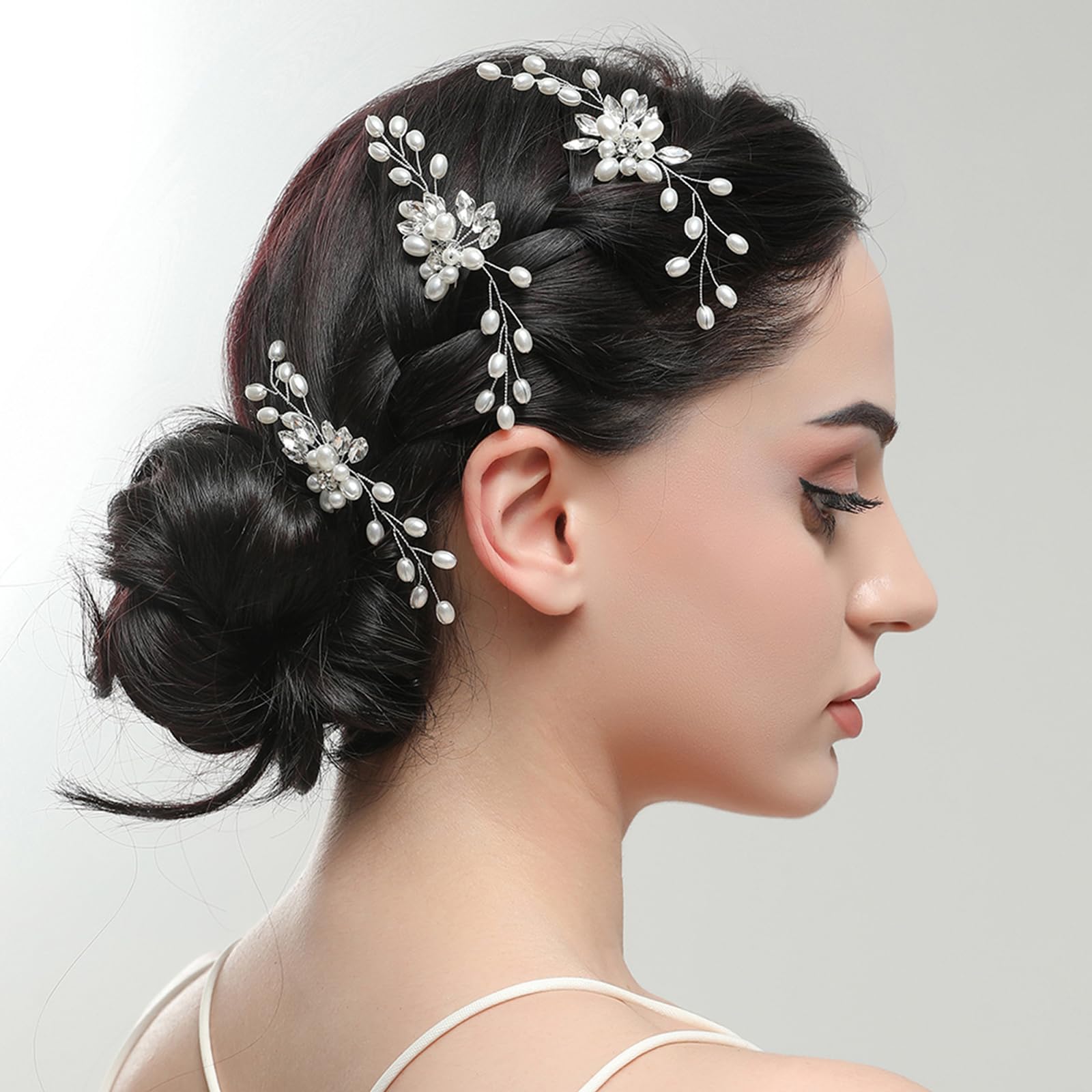 3 PCS SONGQEE Pearl Flower Crystal Bridal Hair Pins - Rhinestone Wedding Hair Clips for Bride & Bridesmaids, Bobby Pins & Headpiece Accessories (Perfect for Weddings, Prom, Parties & Special Occasions)