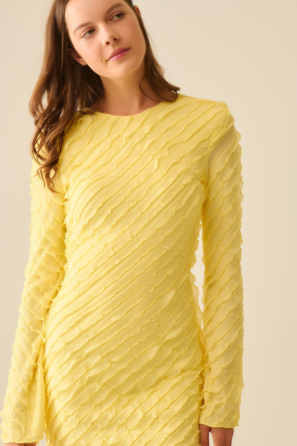 Butter Yellow Maxi Dress with Bias Mini Ruffle Design - Elegant Summer Beach Dress for Women, Perfect for Vacations, Weddings & Outdoor Parties
