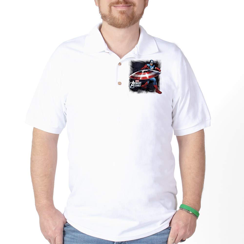 Captain America with Shield Golf Polo Shirt - Marvel Superhero Apparel for Men - Perfect for Golf, Casual Wear & Comic Con Events