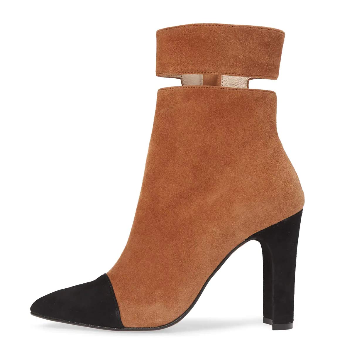 XYD Women's Fashion Cut Out Cap Pointed Toe Ankle Boots - Chunky High Heel Booties with Side Zipper for Comfort | Party, Night Out & Dress Shoes for Women