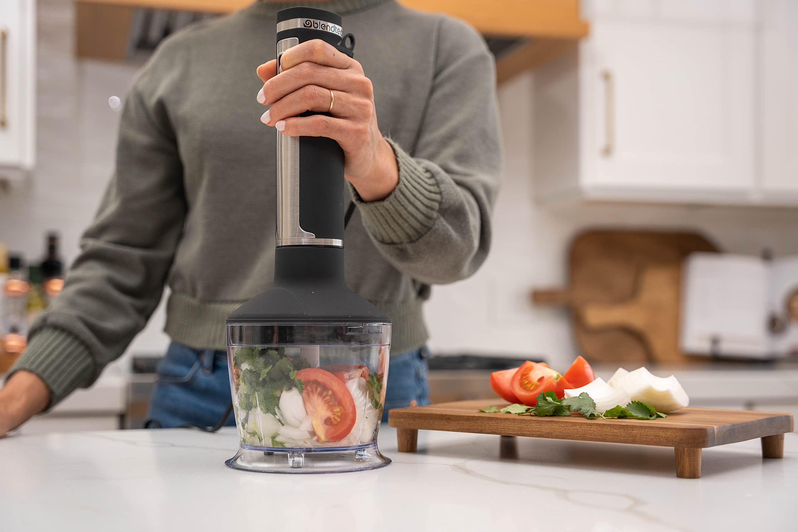 Blendtec Professional Immersion Blender - 500W Powerful Handheld Stick Blender with Whisk & Food Processor Attachment - Includes 3 Accessories, 20oz BPA-Free Mixing Jar & Storage Tray - Stainless Steel Design - Perfect for Smoothies, Soups, Baby Food & Baking