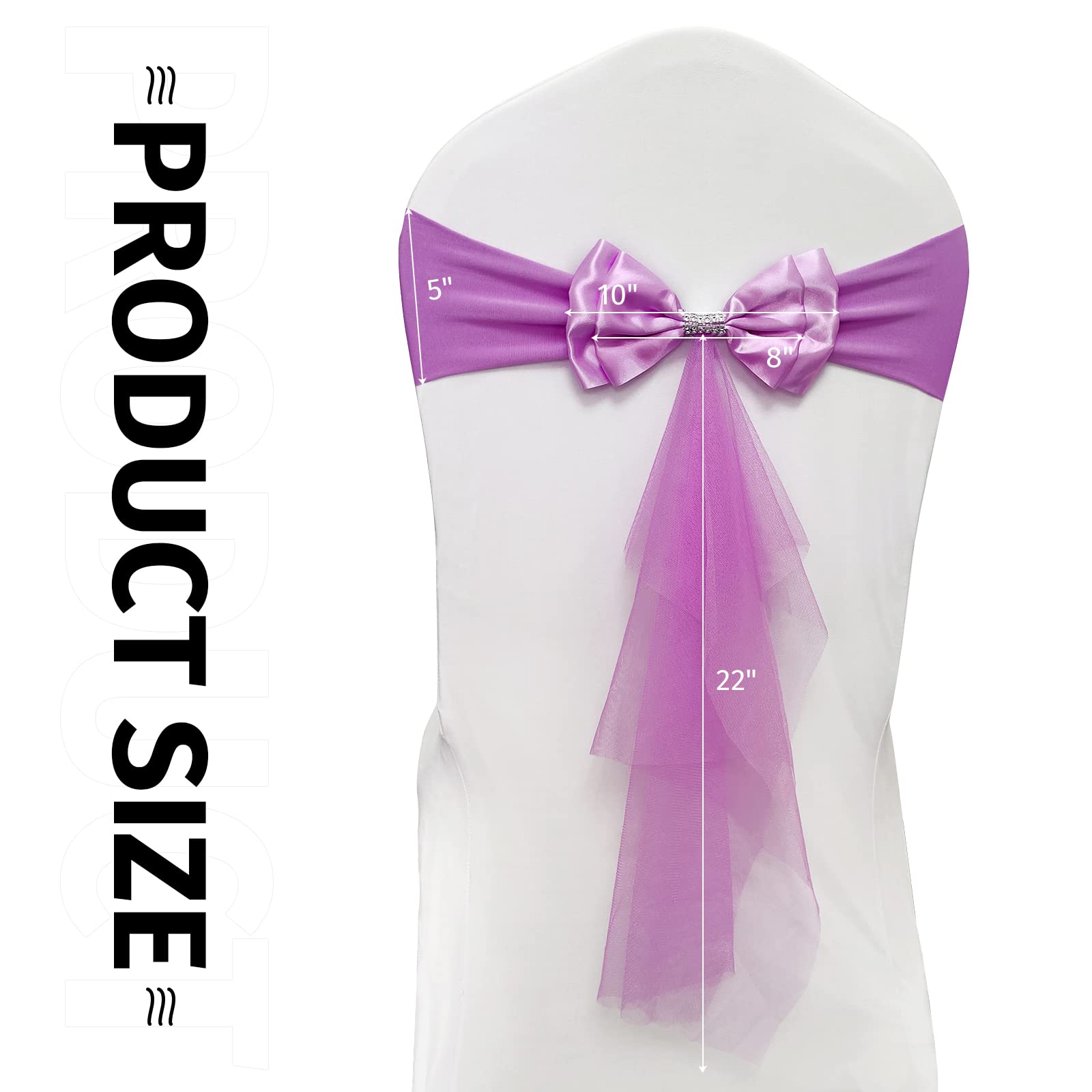 60 Pcs Light Purple Lavender Violet Organza Chair Sash Bands with Bow - Elegant Floating Spandex Decoration for Wedding, Anniversary, Birthday & Graduation Parties - Perfect for Banquet Halls, Ballrooms and Event Decorations