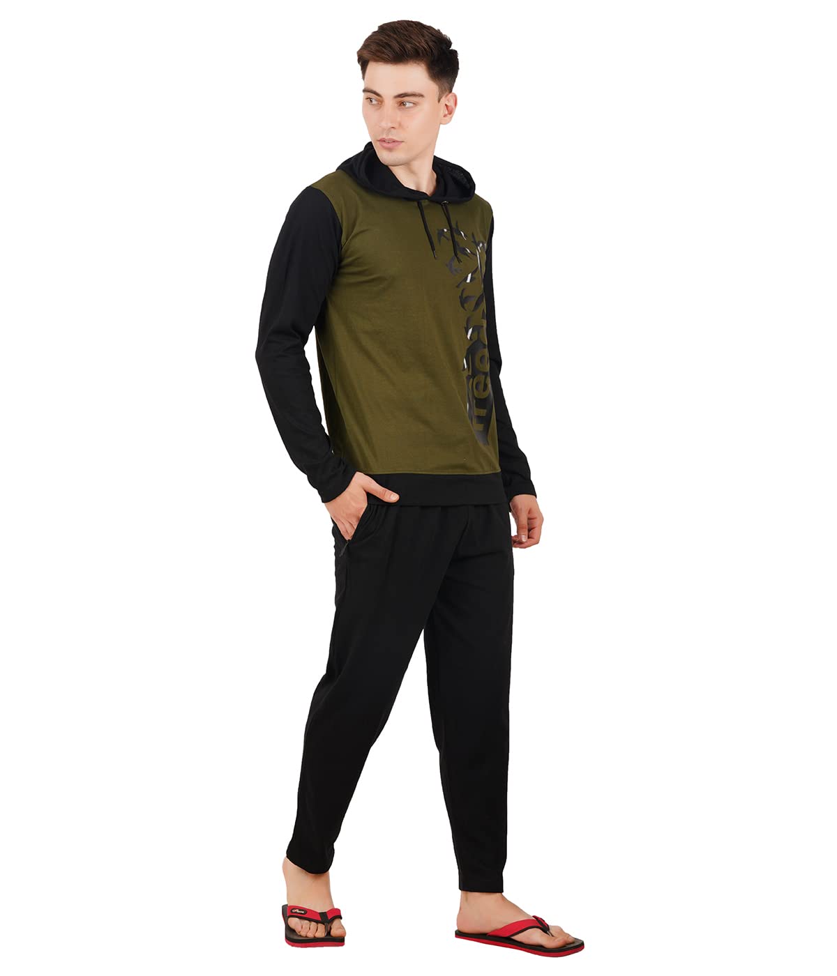 GOKUL FASHION Men's Dark Green Sweatshirt & Pocket Pants Set - Full Sleeve Printed Sweater Outfit Under $500 | Casual Wear, Street Style, Lounge Comfort