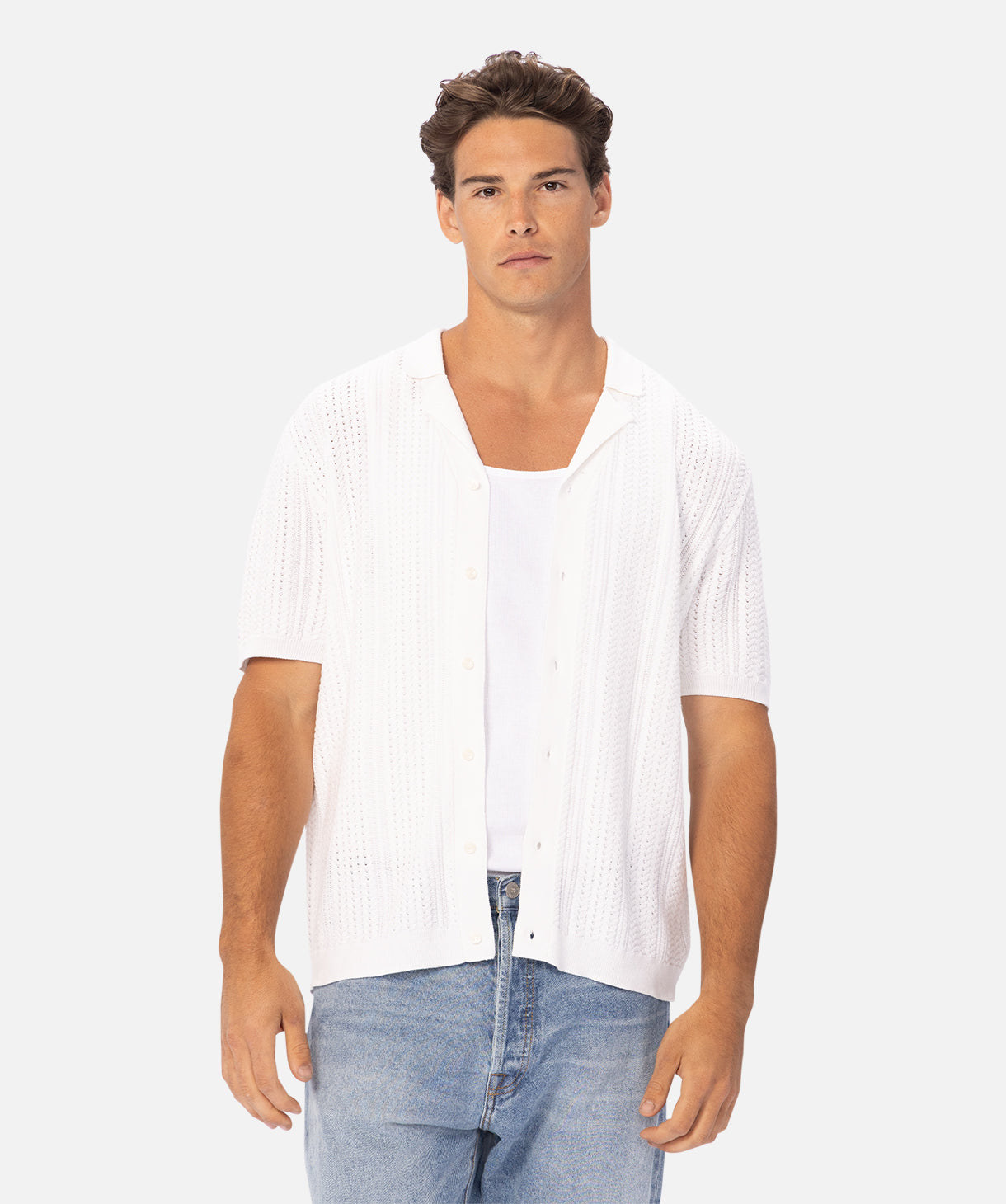 Alessio Short Sleeve Shirt for Men - Ivory Cotton Casual Button Down Shirt | Perfect for Office, Date Night & Summer Outfits