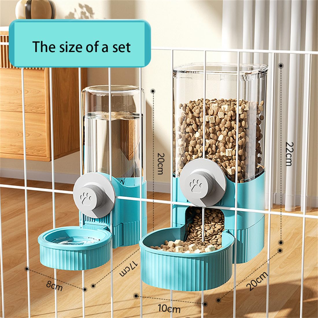 Automatic Rabbit Feeder and Water Dispenser - Gravity Hanging Cage Food Bowl for Bunny, Ferret, Chinchilla, Guinea Pig & Hedgehog - Perfect for Small Pet Cages (Blue) - Ideal for Stress-Free Feeding & Hydration in Home, Travel or Vet Visits