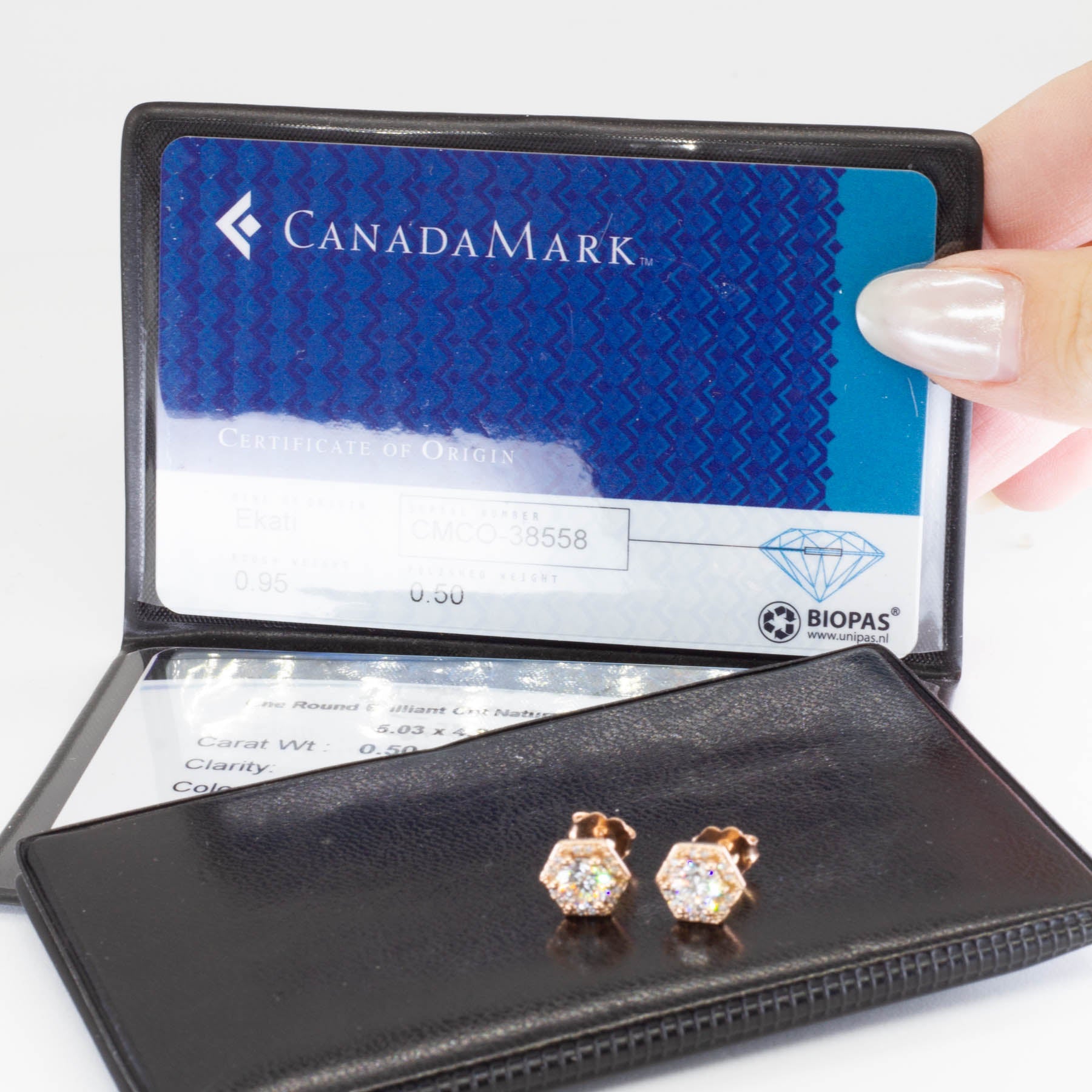 100 Ways' Rose Gold Hexagon Halo Diamond Stud Earrings | 1.05ctw Canadian Diamonds | Perfect for Weddings, Anniversaries & Special Occasions