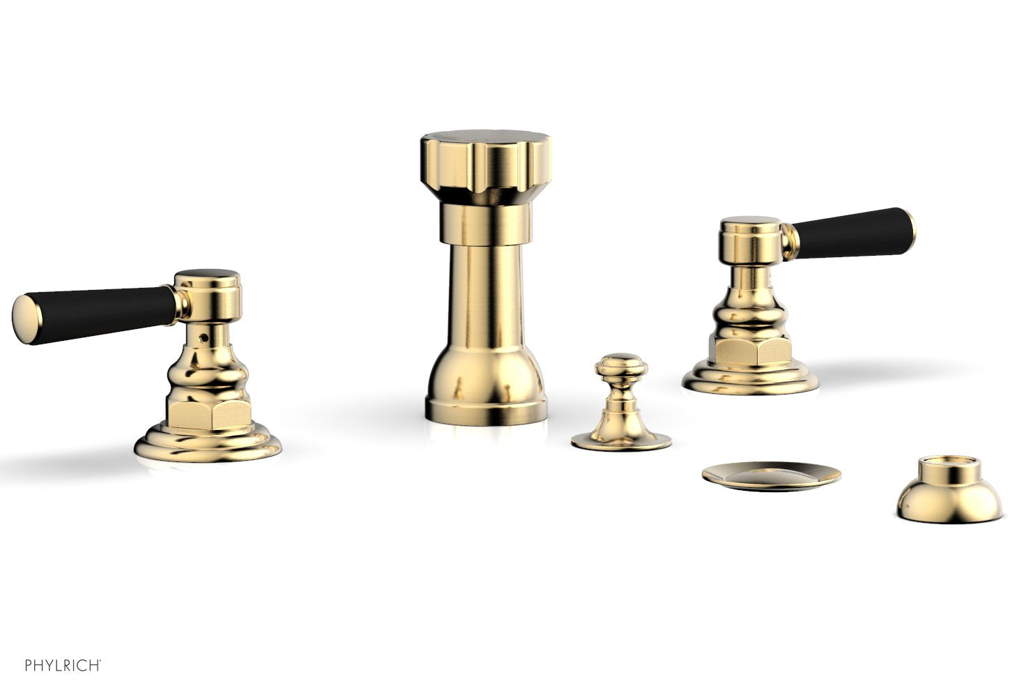 Premium HENRI 4-Hole Bidet Faucet Set with Satin Black Lever Handles - Model 161 61 - Modern Bathroom Upgrade for Hygienic Toilet Experience