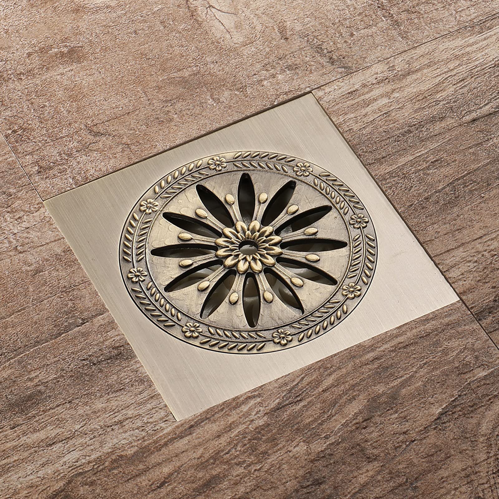 4 Inch Square Brass Shower Drain - Antique Bronze Bathroom Floor Drain with Removable Cover Grate - Perfect for Bathroom, Shower, and Wet Room Installations