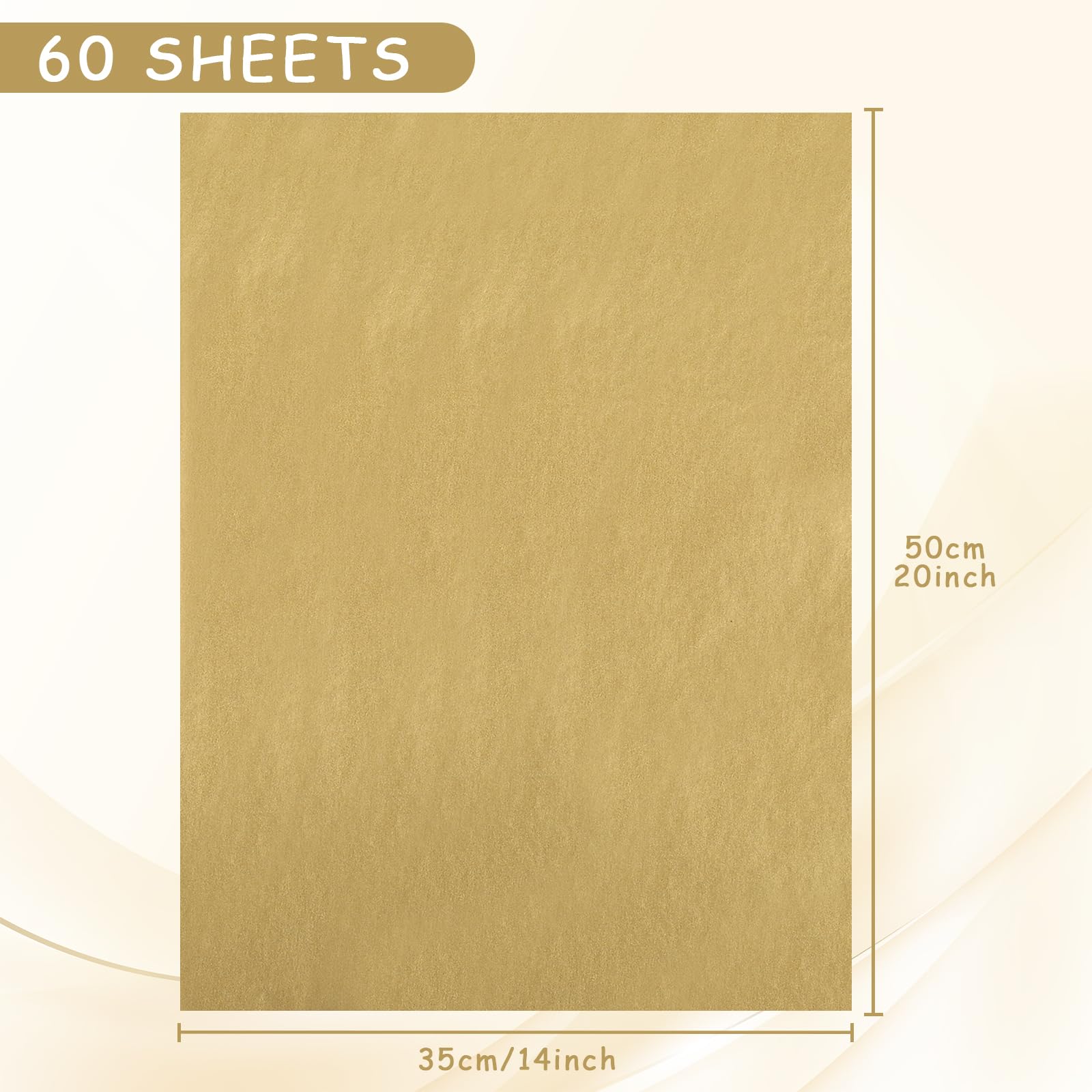 Premium Gold Tissue Paper Bulk - 60 Sheets 14x20 Inch for Gift Wrapping, Christmas Crafts, Wedding Decorations & DIY Party Supplies | Perfect for Birthday Parties, Holiday Gifts & Home Decor Projects