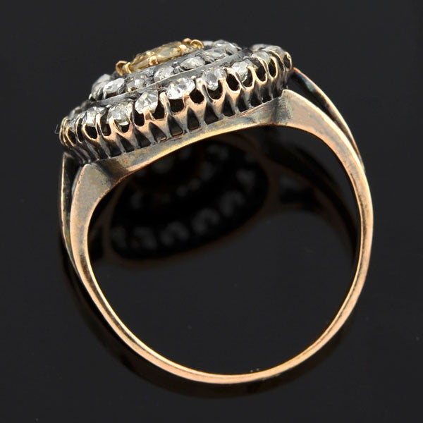 18kt Gold Mine & Rose Cut Diamond Double Halo Cluster Ring - 1.90ctw Total Weight - Elegant Engagement, Wedding & Anniversary Jewelry Gift