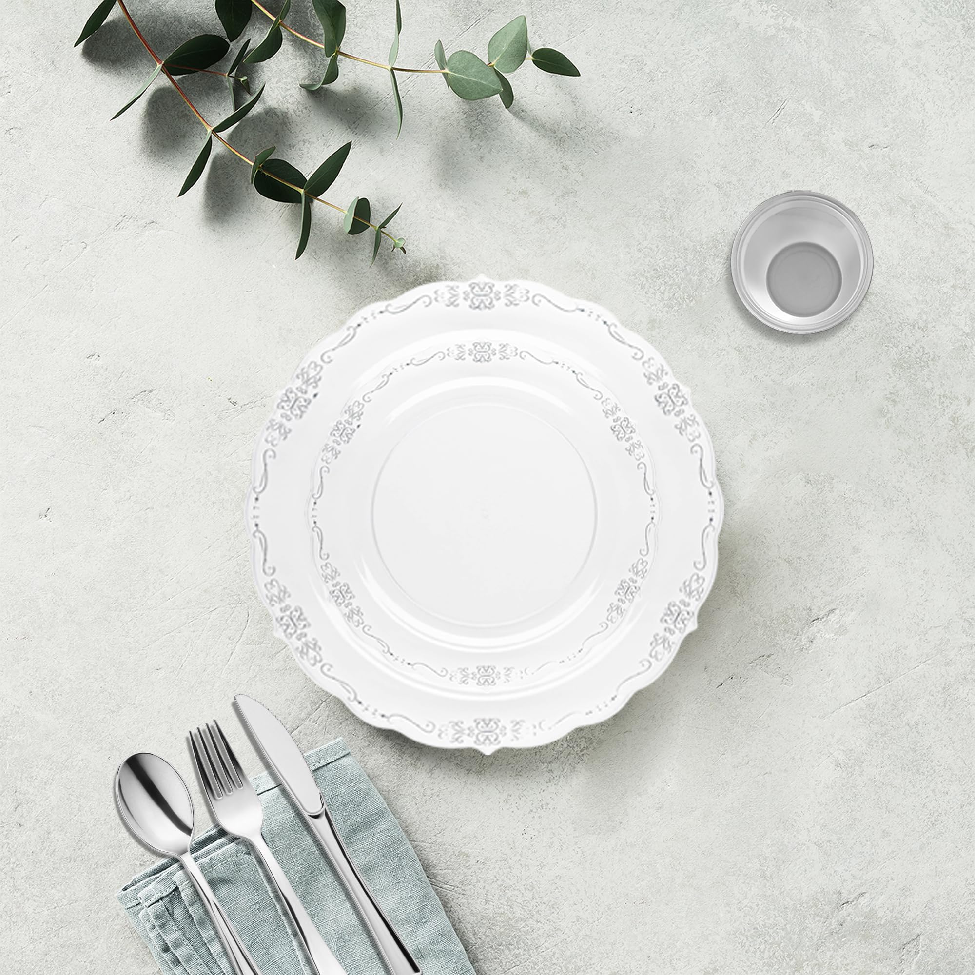 Smarty Had A Party Elegant Plastic Plates Wedding Value Set for 120 Guests - Clear with Silver Plates, Silverware & Clear Plastic Cups | Perfect for Weddings, Bridal Showers & Formal Events