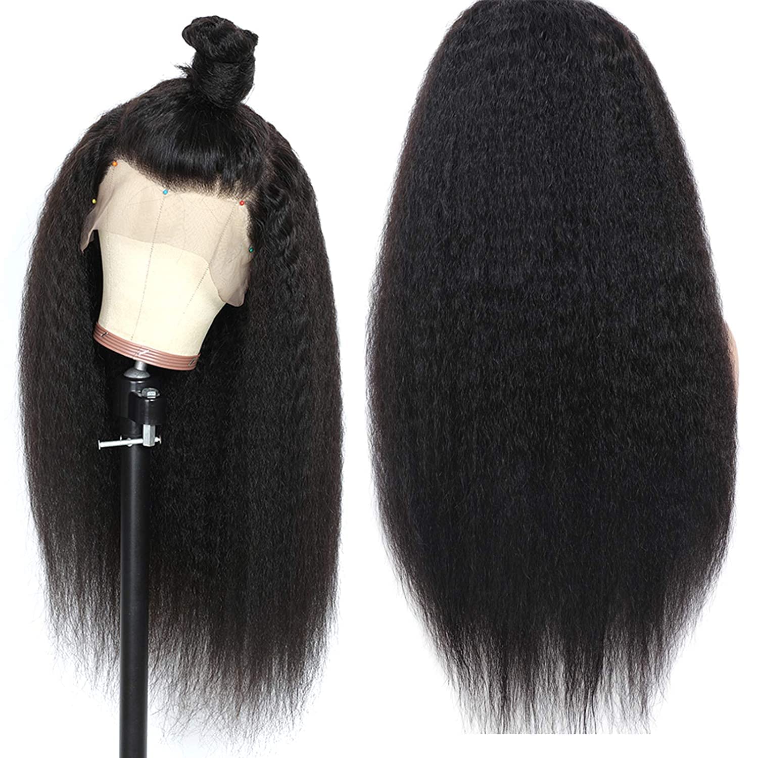 13x4 HD Lace Front Wigs Human Hair - Yaki Straight 16 Inch Lace Frontal Wigs for Black Women | Natural Kinky Straight Human Hair Wig for Daily Wear, Parties & Special Occasions