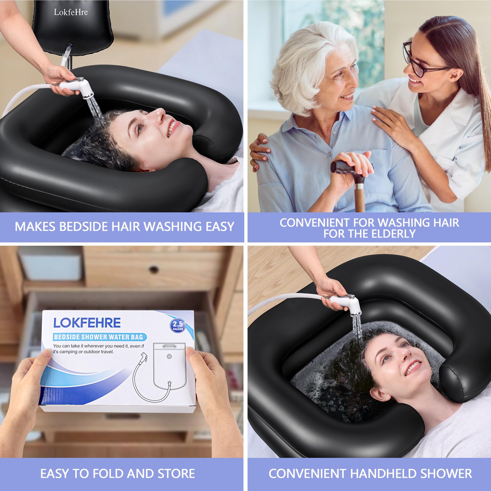 Portable 2.5 Gallon Bedside Shower Water Bag - Hair Washing System for Elderly & Bedridden Patients | Use with Inflatable Shampoo Basin, Hair Washing Basin or Bathtub | Ideal for Home Care, Hospital & Travel Use