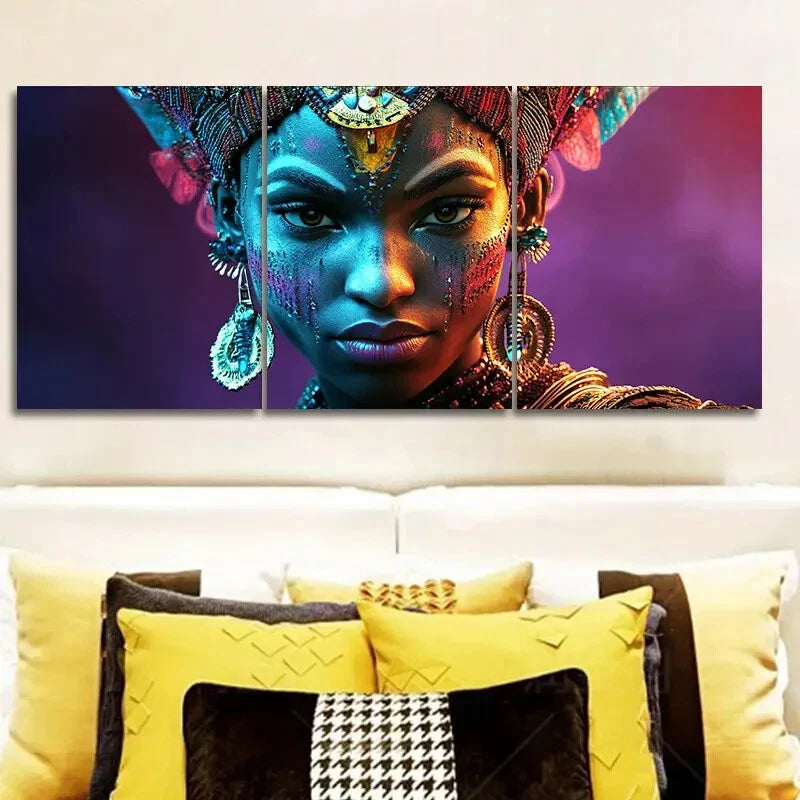 3-Piece Colorful African Female Warriors Wall Art Set - Framed Canvas Prints 40x60cm - High Quality Australian Made Wall Decor - Ready to Hang - Perfect for Living Room, Bedroom or Office Decor