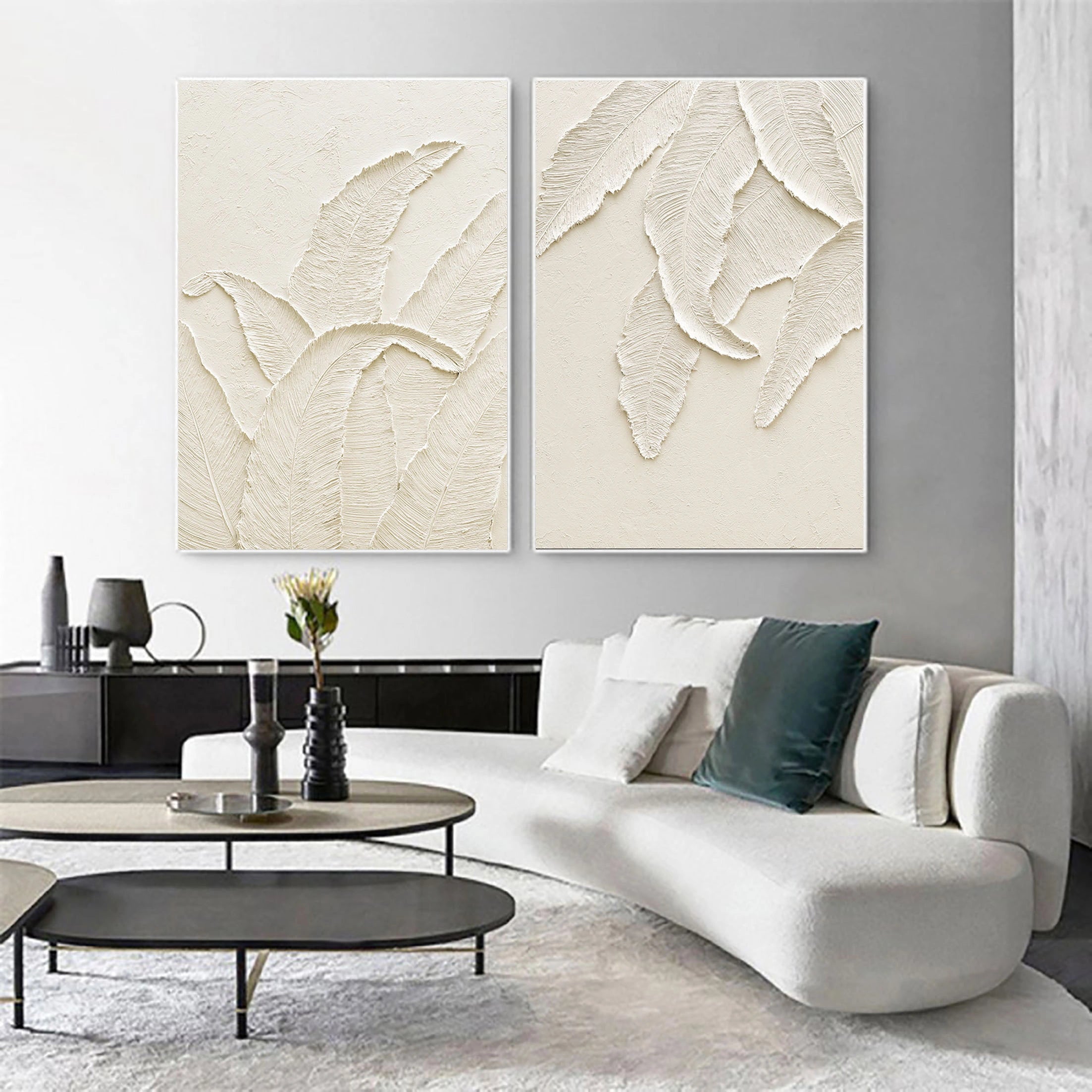 Minimalist Textured Plaster Art Paintings - Set of 2 Modern Wall Decor for Living Room & Bedroom | #MM059