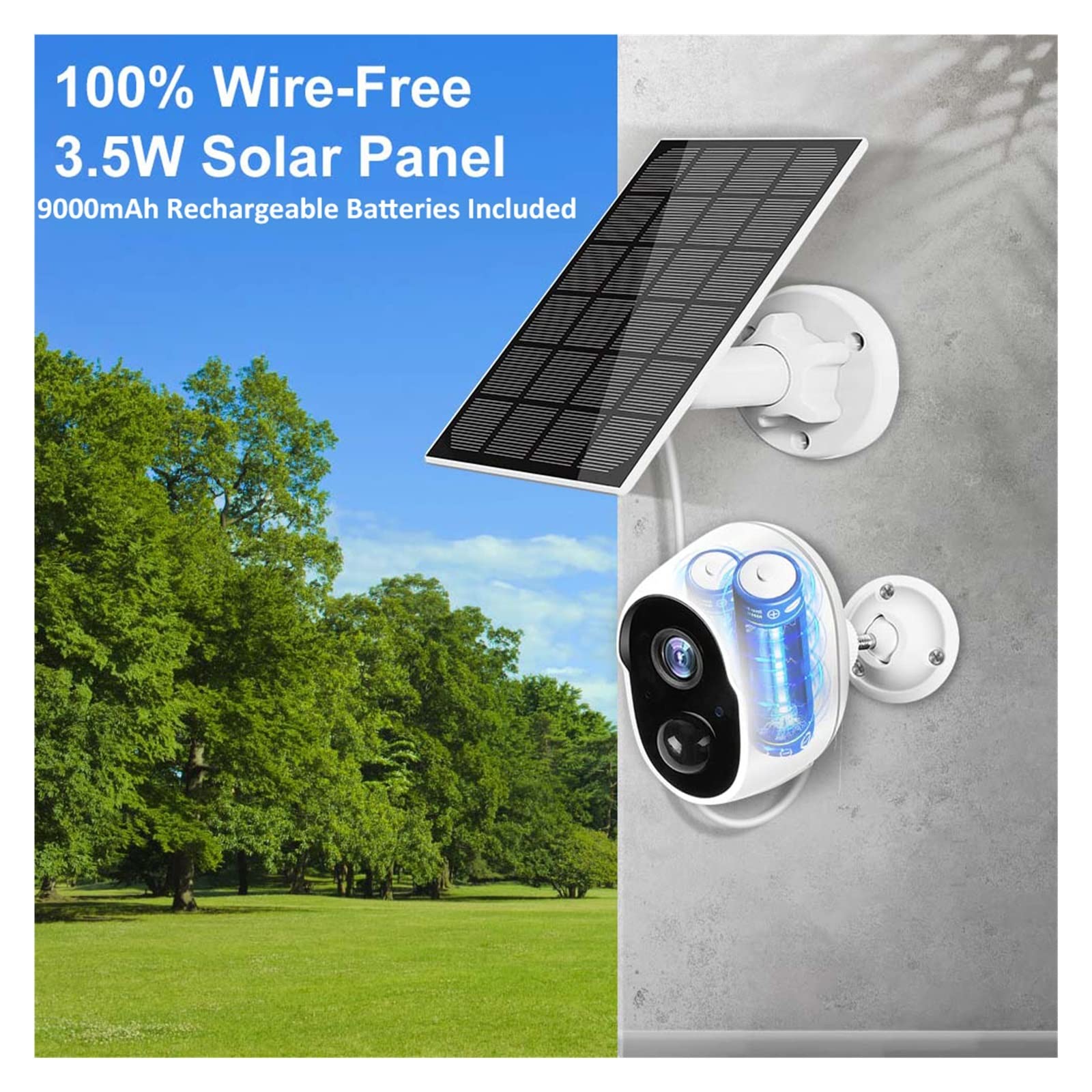 3MP Solar Security Camera Outdoor - 9000mAh Battery, WiFi Wireless Surveillance, Smart Home Protection with Solar Panel - Perfect for Backyard, Garage & Property Monitoring