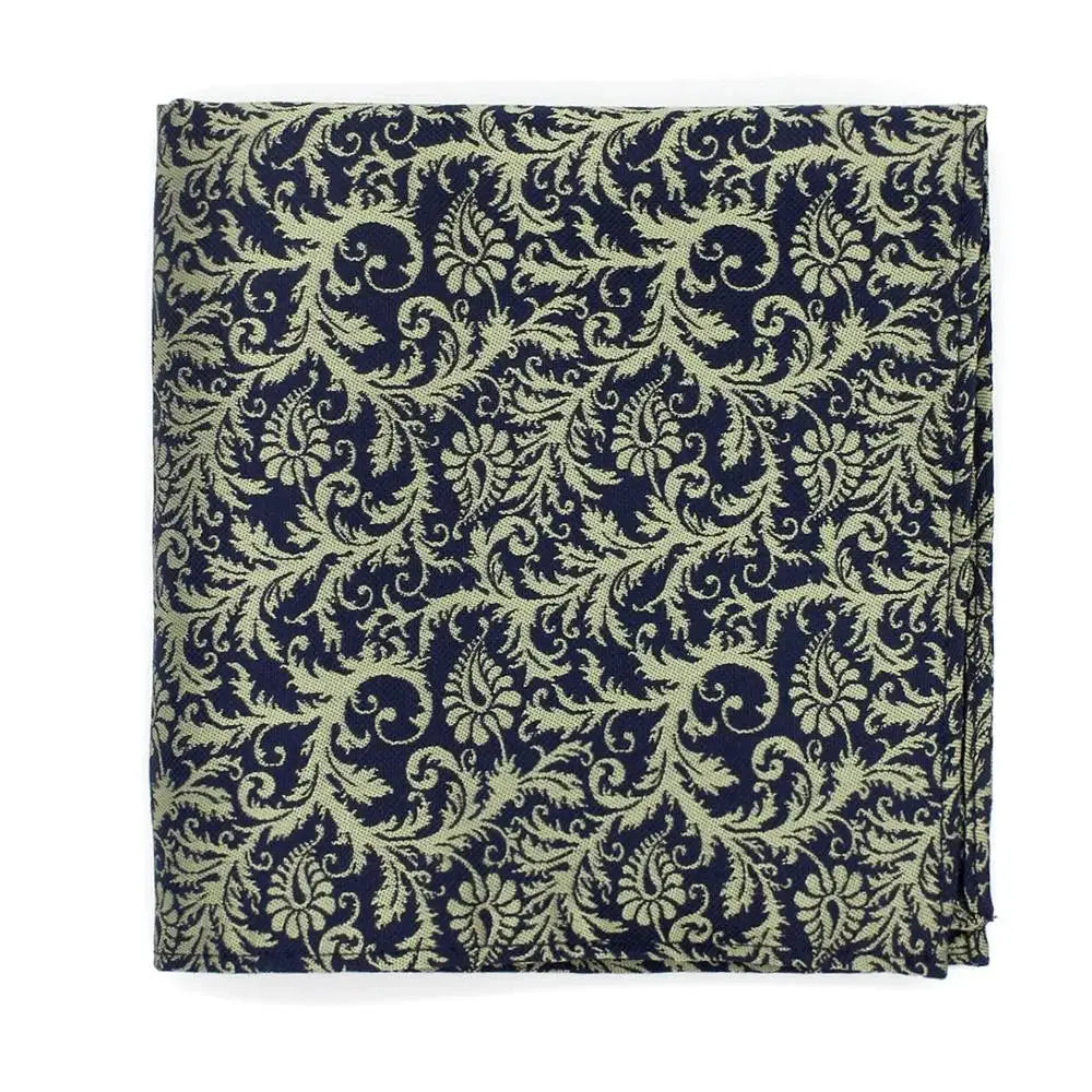 LA Smith Sage On Navy Wedding Floral Paisley Tie and Pocket Square Set for Groomsmen - Perfect for Formal Weddings, Prom & Special Occasions