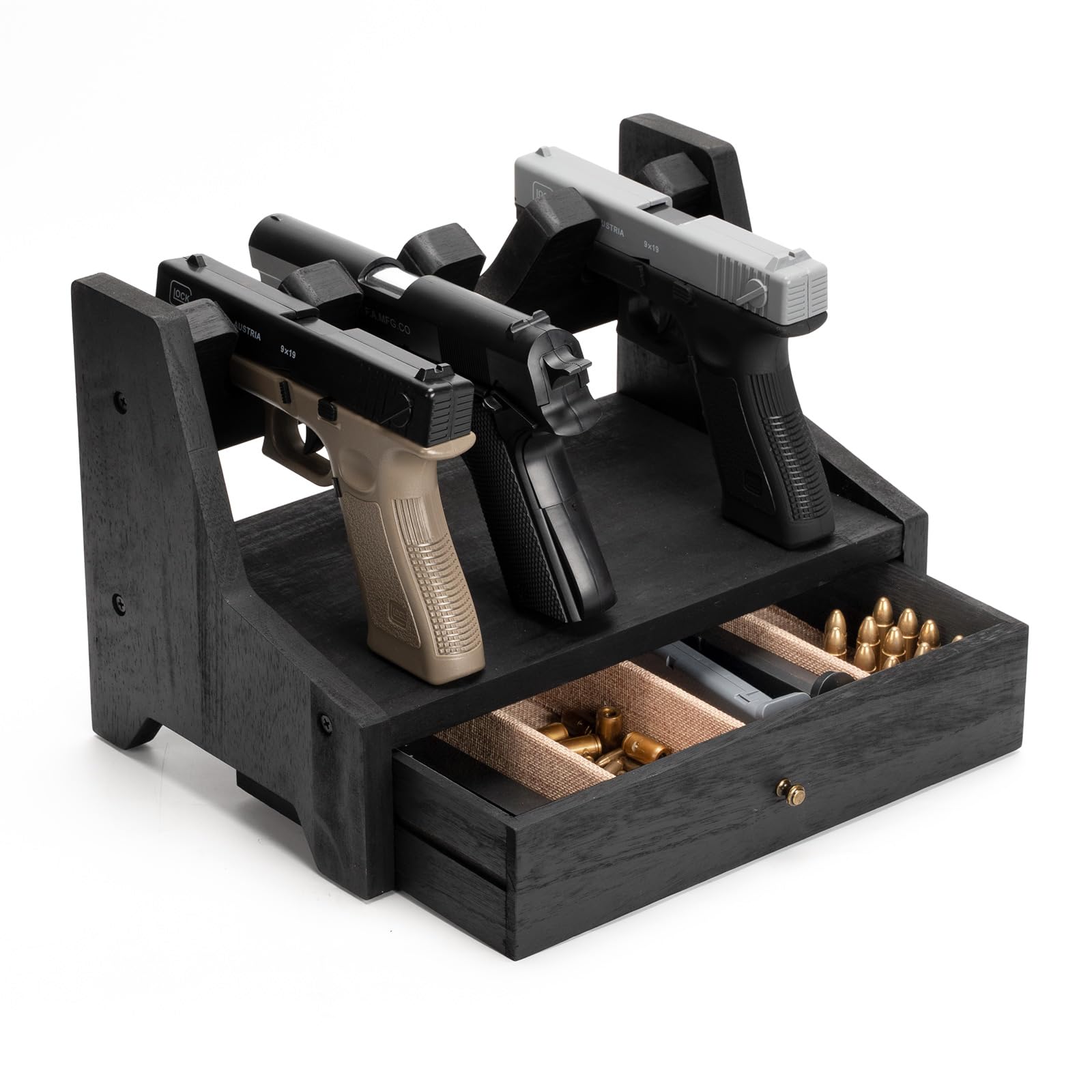Premium Pistol Rack Gun Safe - Real Wood Handgun Storage Organizer for Gun Cabinets | Rustic Style Nightstand Gun Rack | Perfect Gift for Men & Gun Enthusiasts | Ideal for Bedside, Closet & Hunting Cabin Organization