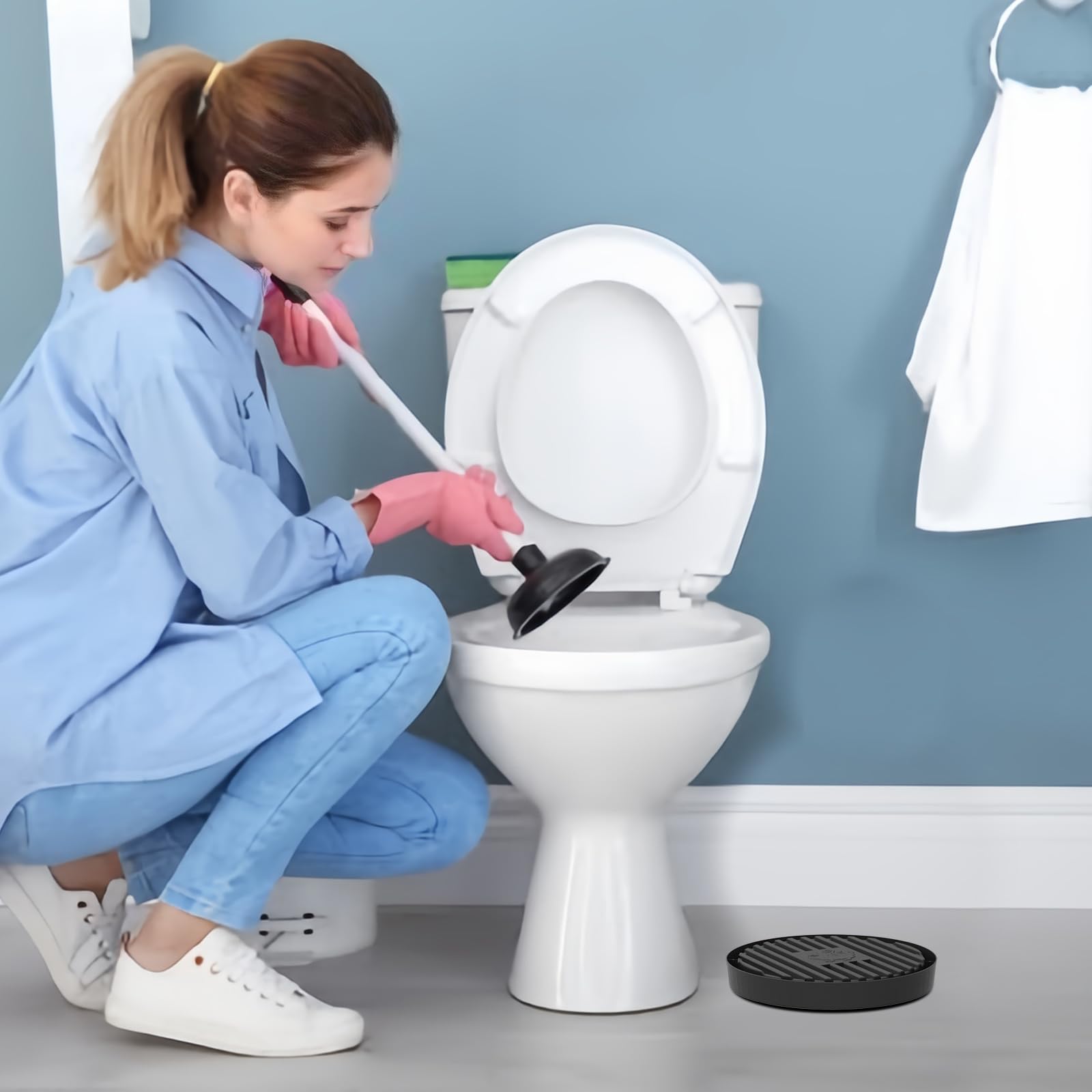 Toilet Plunger Holder & Drying Tray - Non-Slip Plunger Mat with Quick-Dry Design - Catches Drips & Wicks Water Away - Perfect for Bathroom, Kitchen, or Utility Room (Gray)