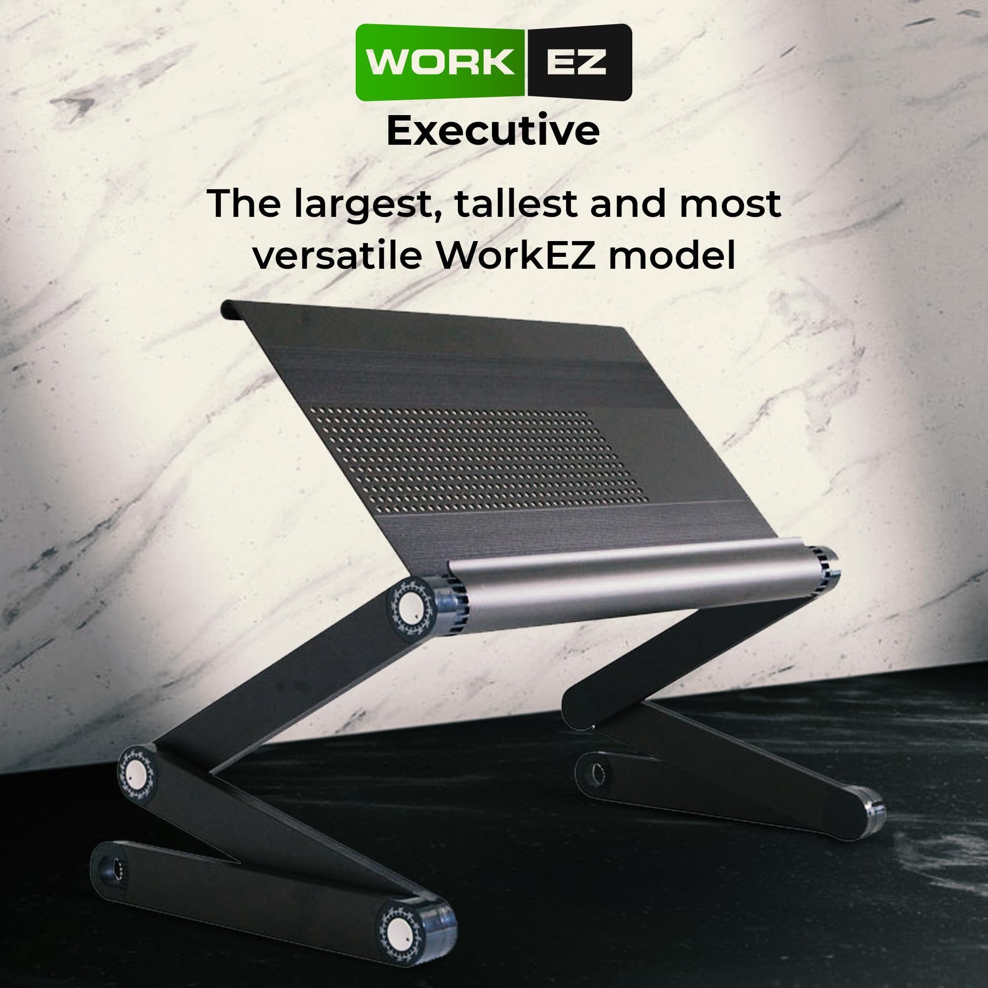 WorkEZ Adjustable Laptop Stand for Desk - Foldable, Portable Laptop Riser with Height Adjustment, Ergonomic Notebook Holder in Black, Perfect for Home Office, Gaming, and Study