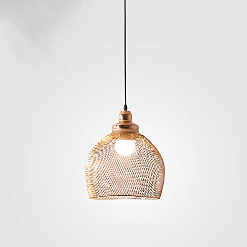 Vintage Rose Gold Copper Mesh Cage Pendant Light - Adjustable Cord Art Deco Hanging Ceiling Light for Dining Room, Restaurant, Bar & Cafe | Stylish Metallic Single Light Fixture for Industrial & Boho Home Decor