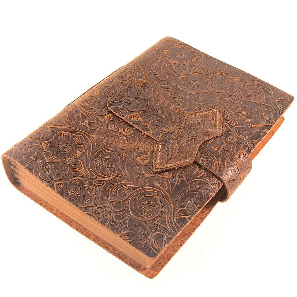 Premium A5 Embossed Flower Notebook - Genuine Leather Handmade Journal for Women, Retro Travel Diary, School Office Notepad - Perfect Gift for Students & Professionals (Rose Gold) | Writing, Note-taking, Planner, Journaling, Gift Idea