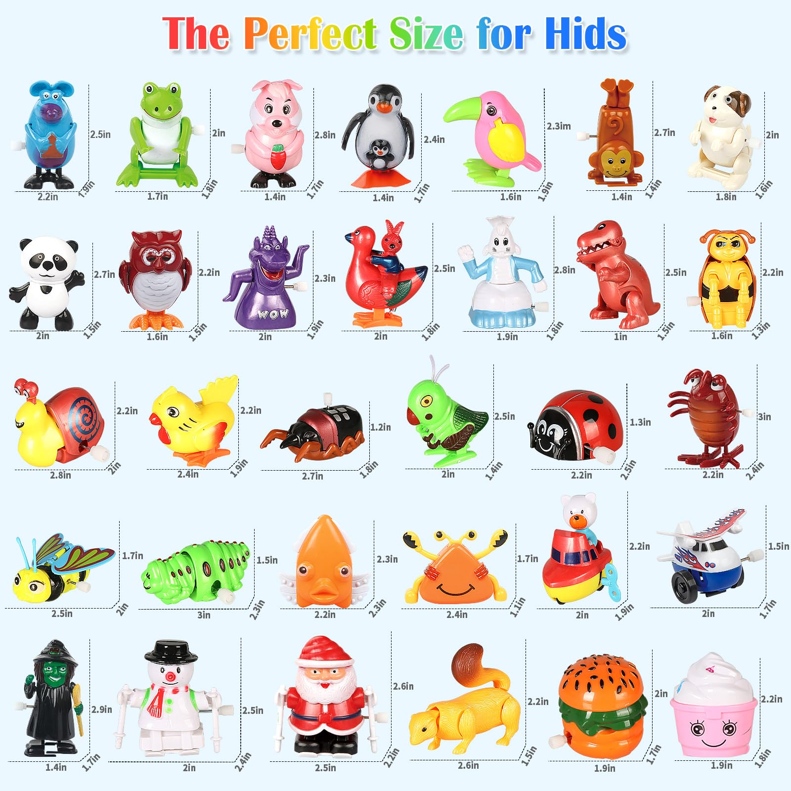 32 PCS Assorted Wind-up Toys for Kids - Bulk Windup Animals Walking, Jumping, Swimming & Flipping Clockwork Toys - Perfect for Classroom Party Favors, Easter Egg Fillers & Birthday Gifts - Fun Educational Toys for Toddlers & Preschoolers