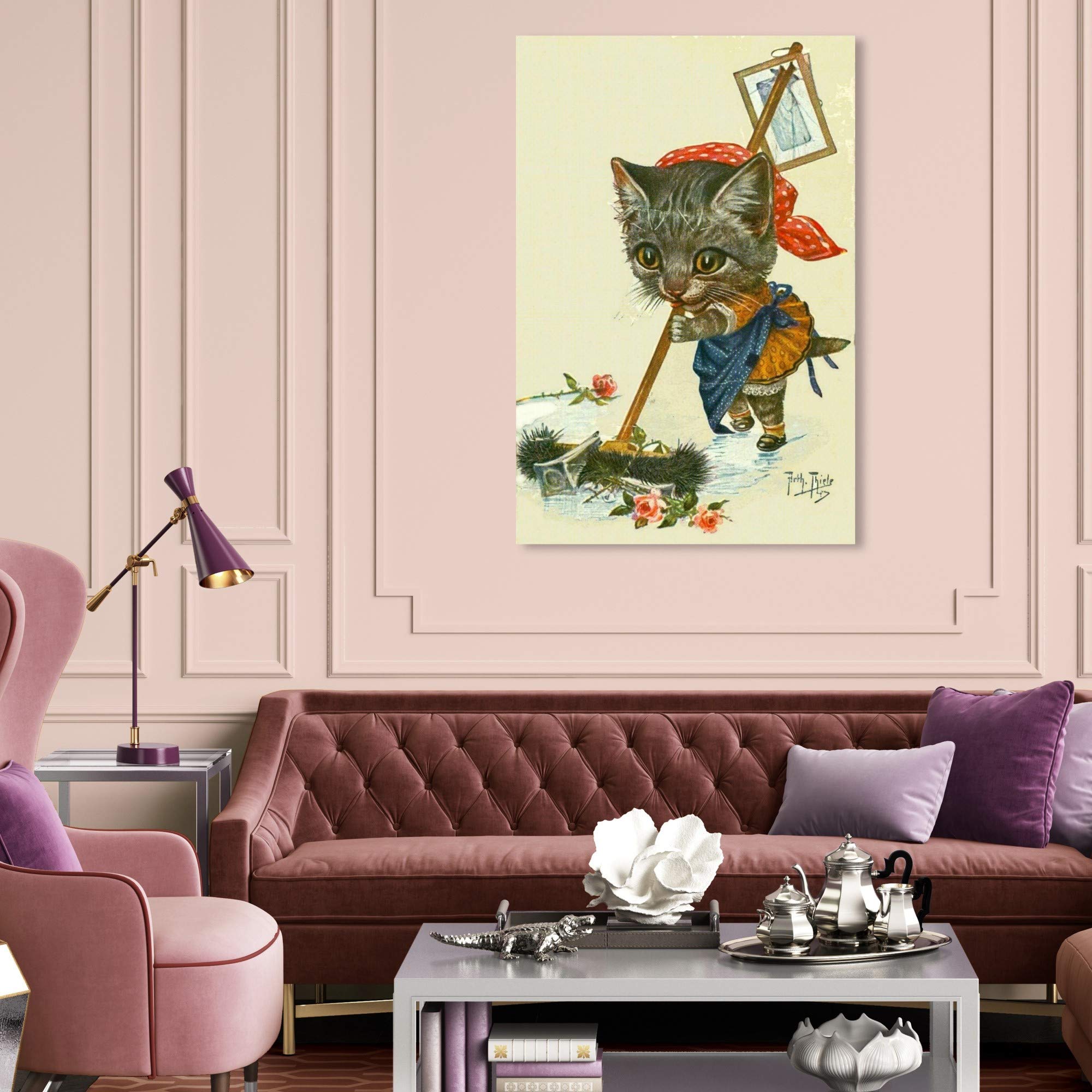 Oliver Gal Artist Co. Kitty Cleaning Up Wall Art Canvas Print - 30