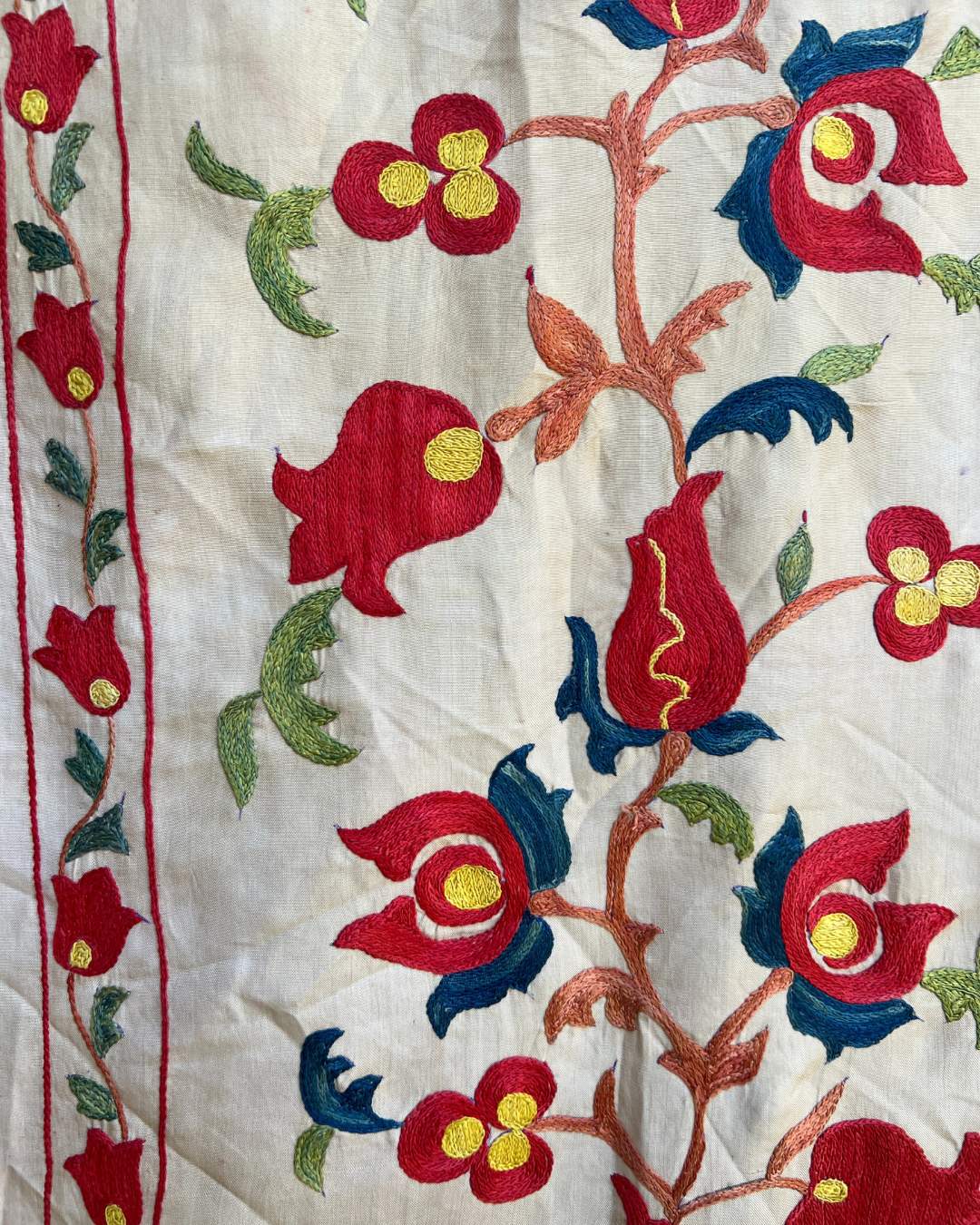 Medium Suzani 058 - Handmade Cotton Embroidered Throw Pillow Cover - Perfect for Boho Home Decor, Sofa & Bedroom Accent